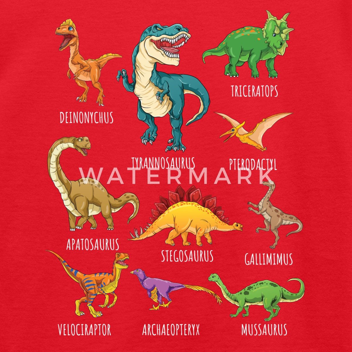 T-Shirt Dinosaurier Arten Übersicht Dino T-Rex Comic Kinder T-Shirt