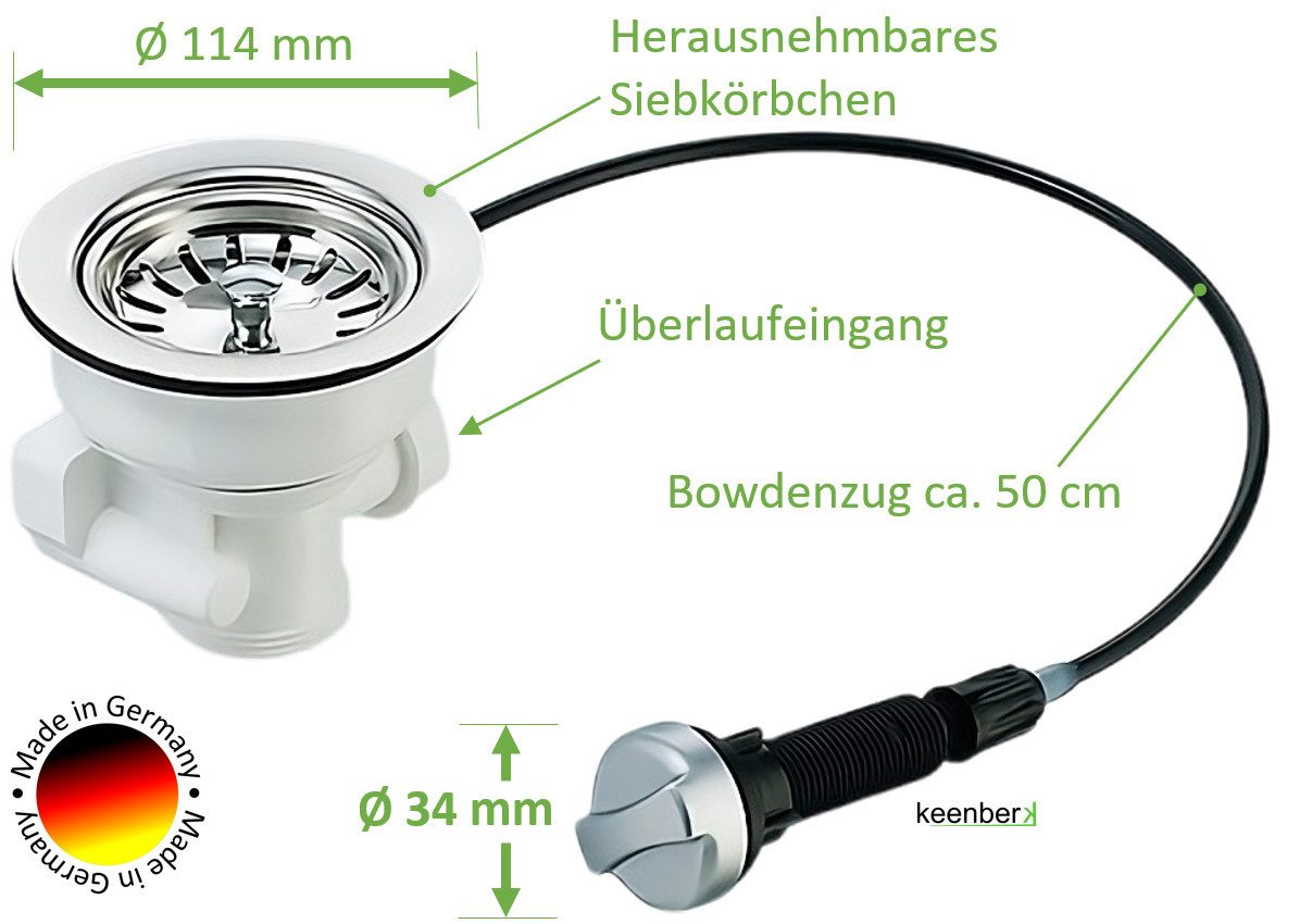 keenberk Anschluss-Set Siebkorb-Excenterventil 3 1/2 Zoll mit Drehbetätigung mit Anschluss