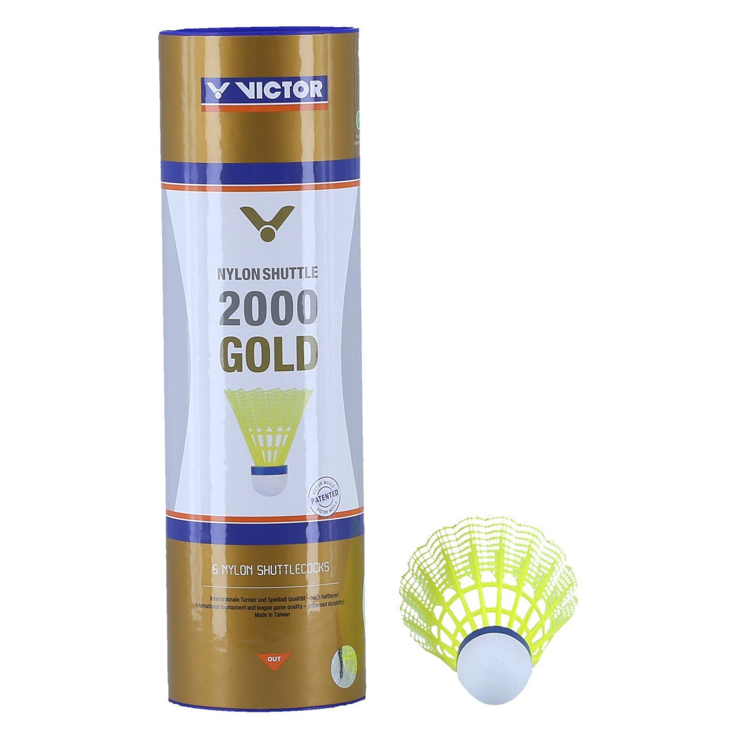 VICTOR Badmintonball Shuttle 2000 Nylon gelb Dose 6er, Geschwindigkeit: mittel