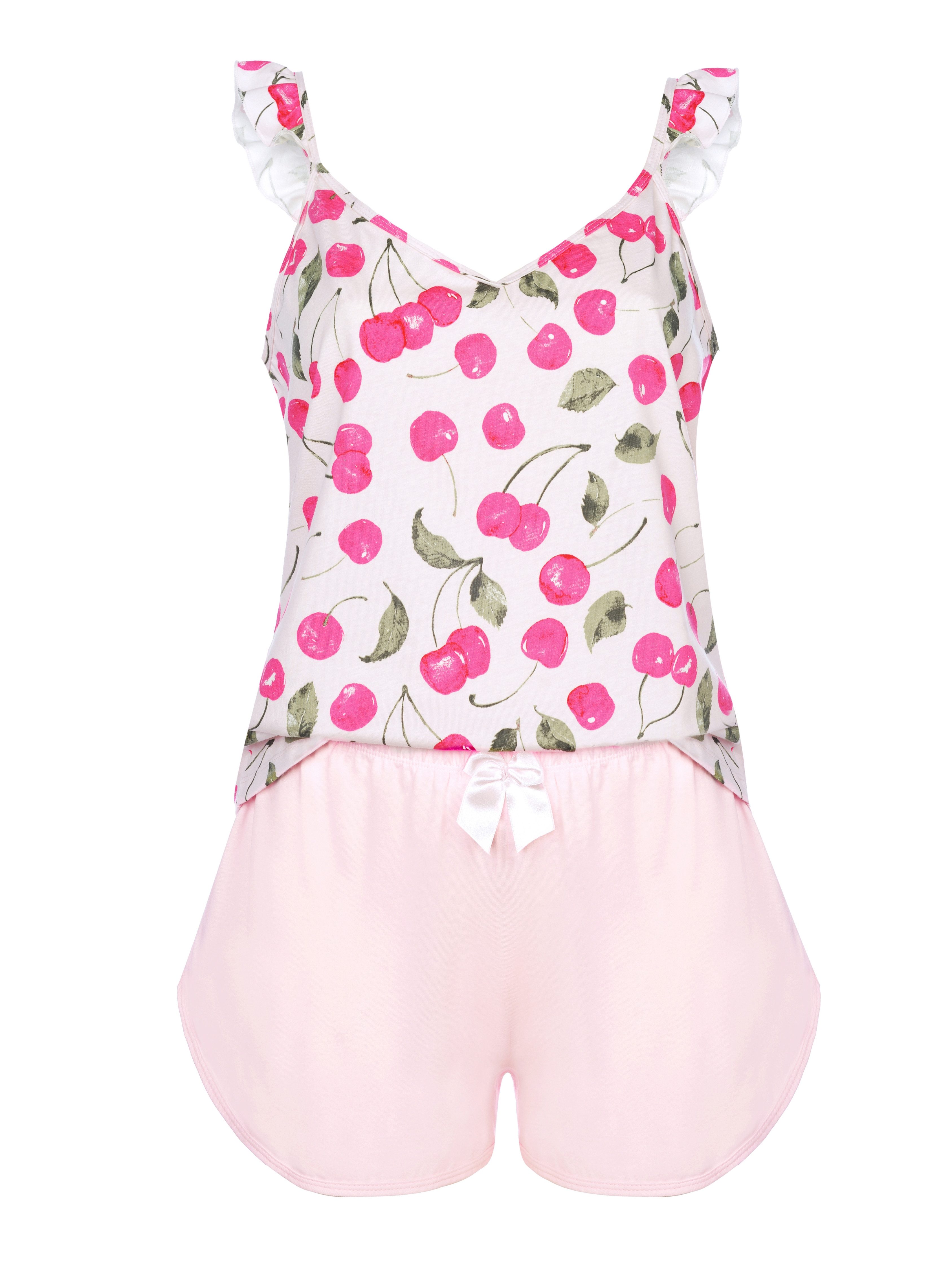 Donna Shorty kurzer Schlafanzug mit Kirschen-Druck (2 tlg) mit Spagettiträg günstig online kaufen