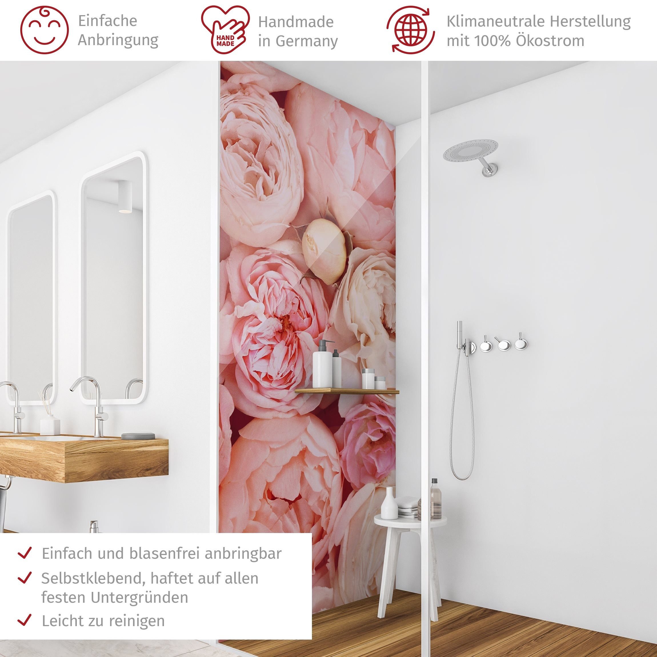 Thumbnail - Bilderdepot24 Badrückwand Blumen pastell Duschrückwand ohne Bohren Dusche Landhaus, (1-tlg., Hart-Folie Smart matt 0,35 ...