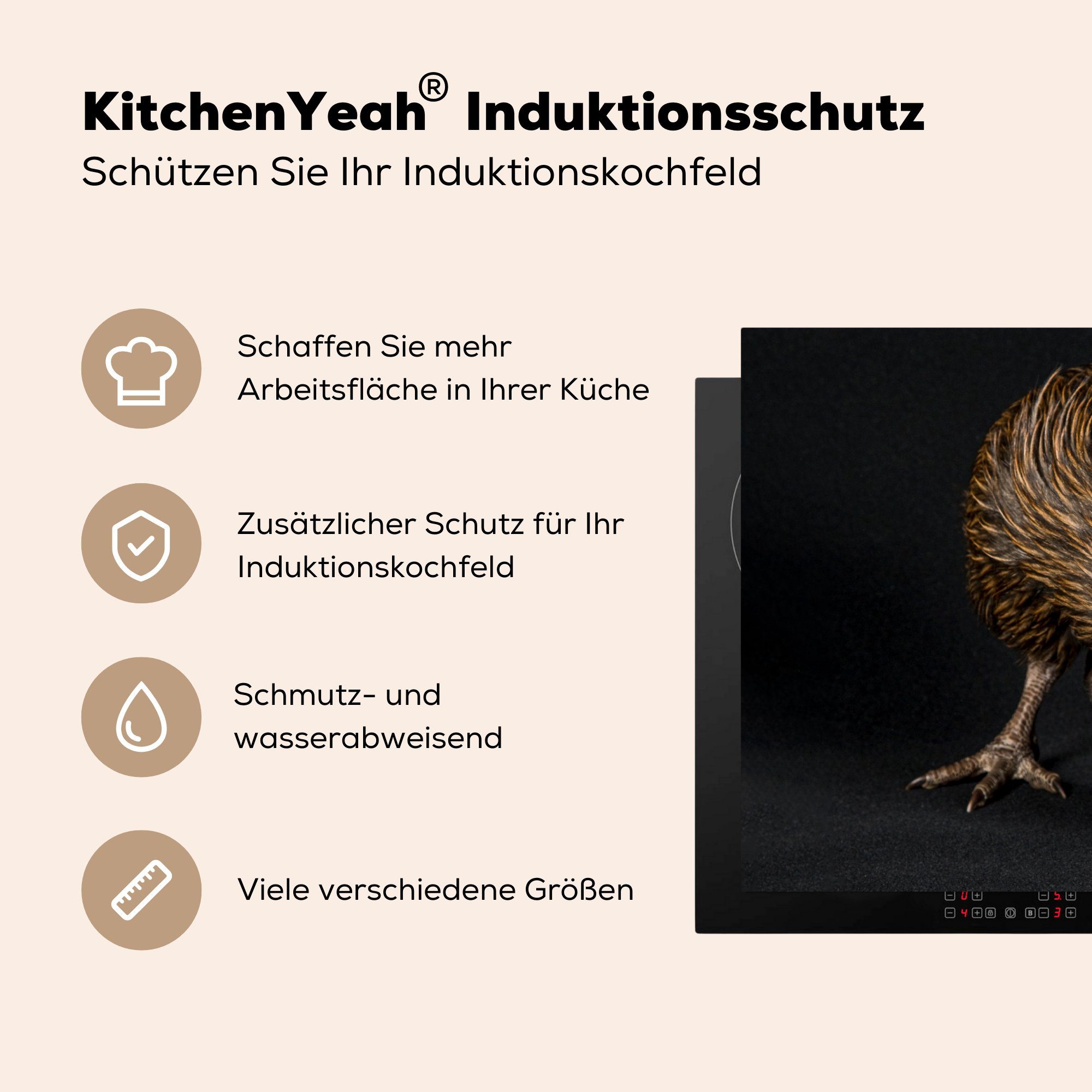 Induktionskochfeld Vogel für Schutz tlg), Ceranfeldabdeckung Kiwi - Herdblende-/Abdeckplatte die cm, 81x52 Vinyl, Schwarz, küche, - (1 MuchoWow