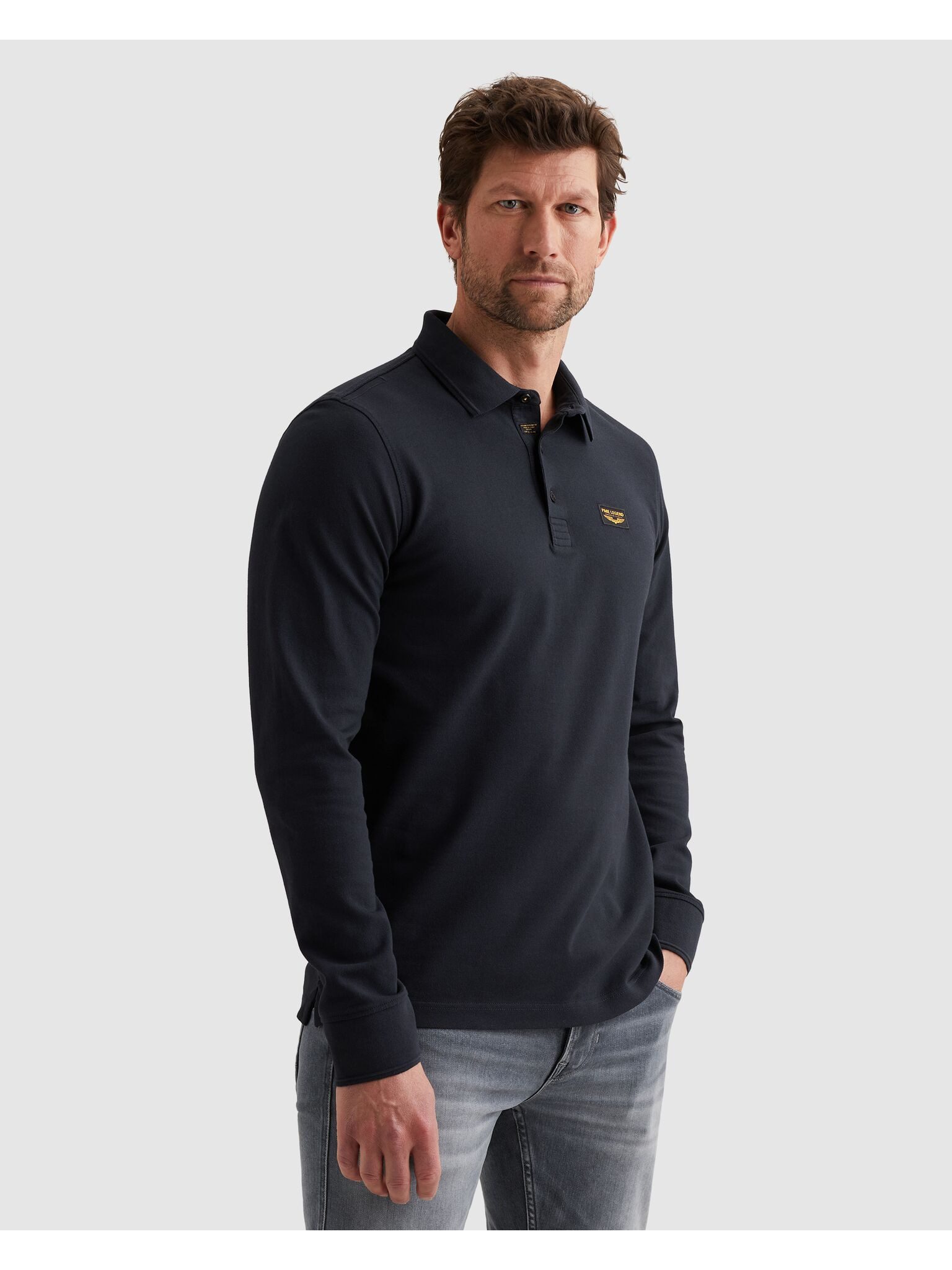 PME LEGEND Langarm-Poloshirt mit Logo Stickerei