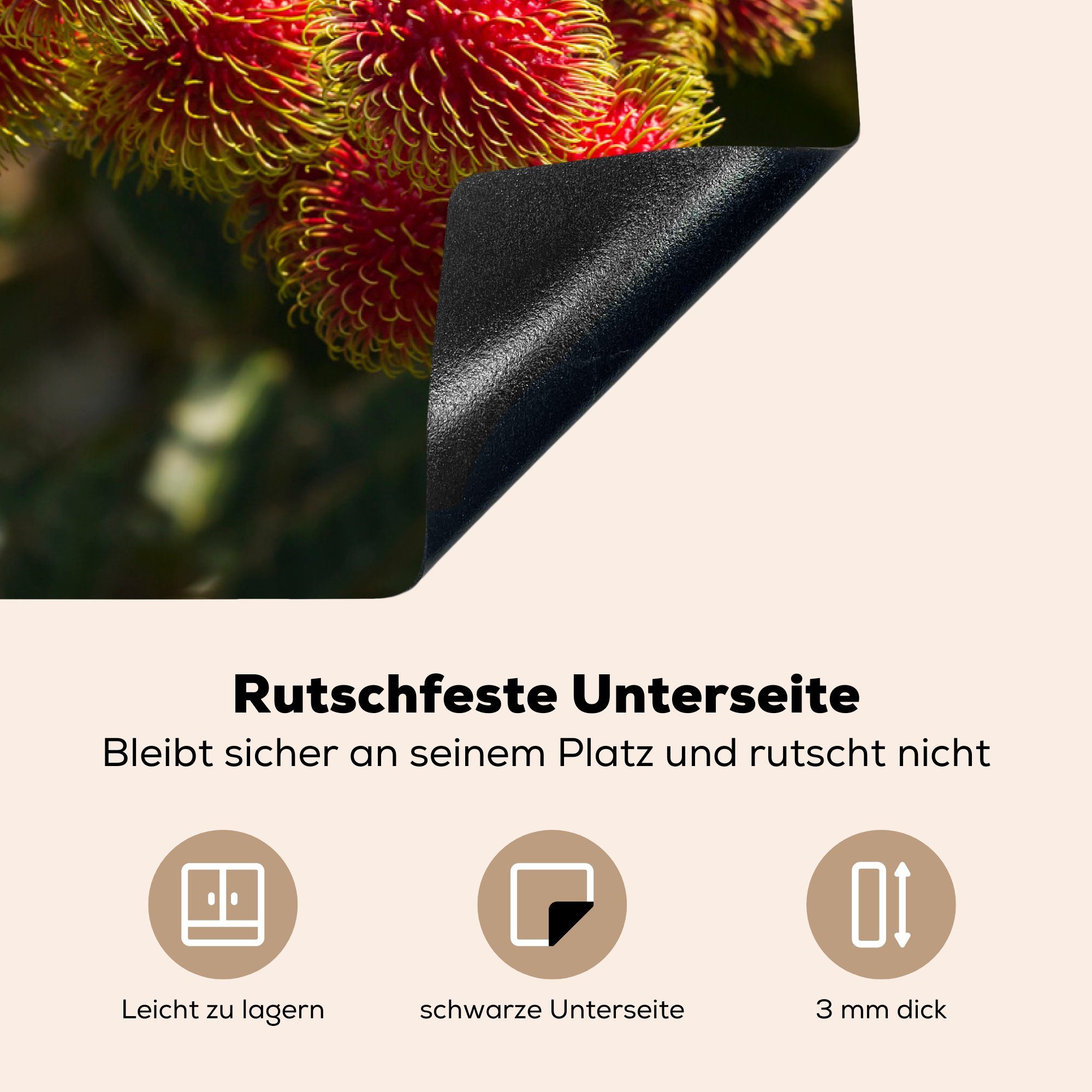 Vinyl, küche, Induktionskochfeld tlg), Ceranfeldabdeckung MuchoWow für die Reife (1 cm, Herdblende-/Abdeckplatte 81x52 Schutz Rambutan-Früchte,