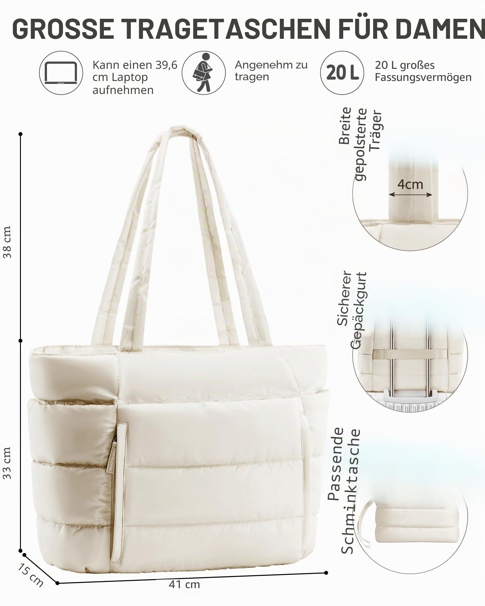 nsihing Umhängetasche Handtasche Damen Shopper Schultertasche Damen Tote Bag, Puffer-Tragetasche für Damen, leichte, bauschige Arbeitshandtasche