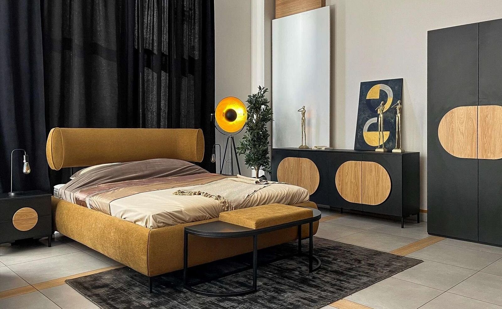 JVmoebel Bett Bett Doppelbett Luxus (Bett), Schlafzimmer Europe Made Gelbes Ehebetten Möbel in