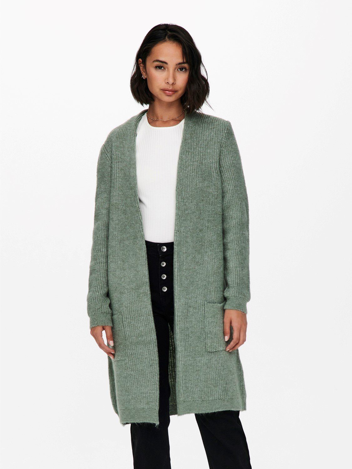 ONLY Cardigan Lange Stretch Strickjacke Mantel Taschen Cardigan 3747 ONLJADE mit in Grün