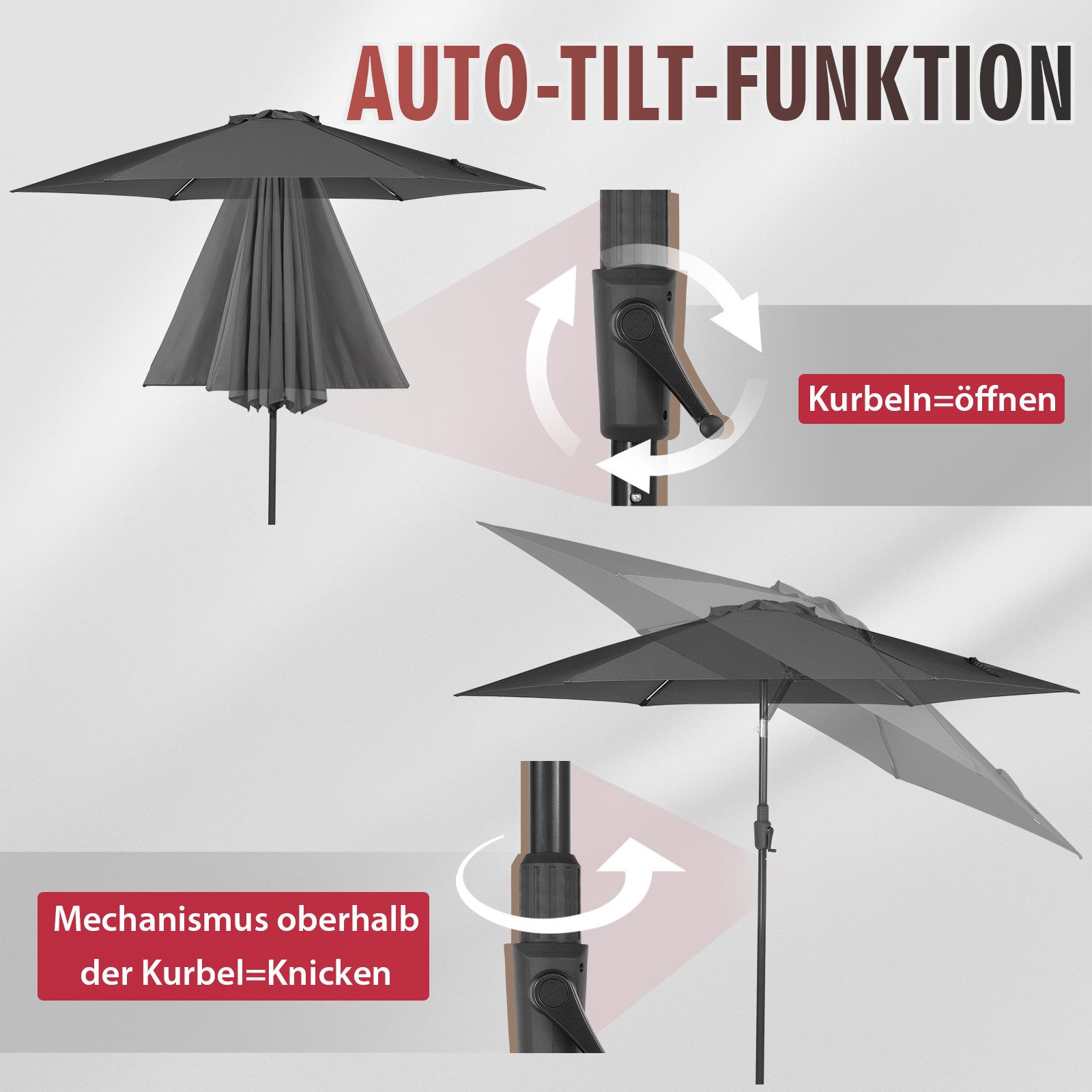 Sekey Sonnenschirm ∅ 220/270/350 cm Gartenschirm mit Kurbel Marktschirm Neigbar, LxB: 270,00x271,00 cm, Sonnenschutz UV50+, Windfest und Stabil, 100% Wasserfest