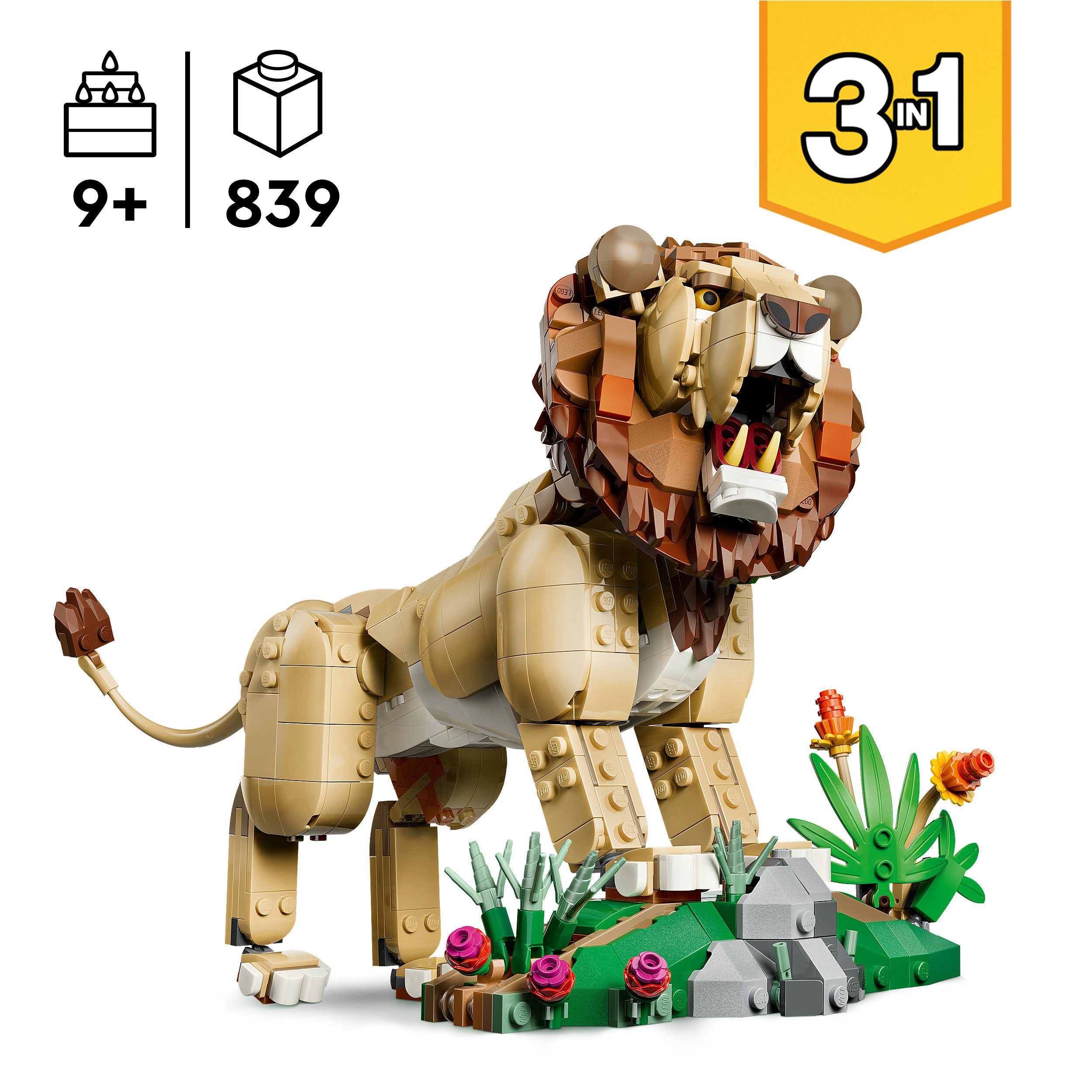 LEGO® Wilde Tiere: Majestätischer Löwe (31386), LEGO Creator Konstruktionsspielsteine, (839 St), Made in Europe
