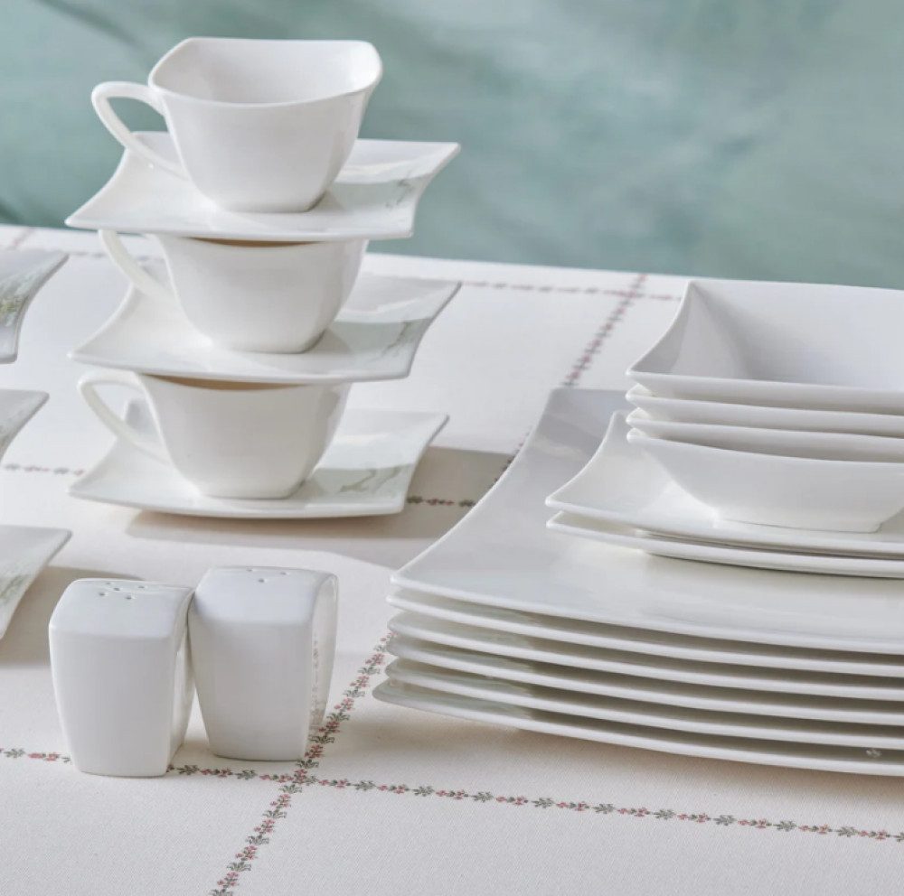 Karaca Frühstücksteller Forever Bone Perfect White Frühstücksteller für 6, 32tlg Frühstücksset