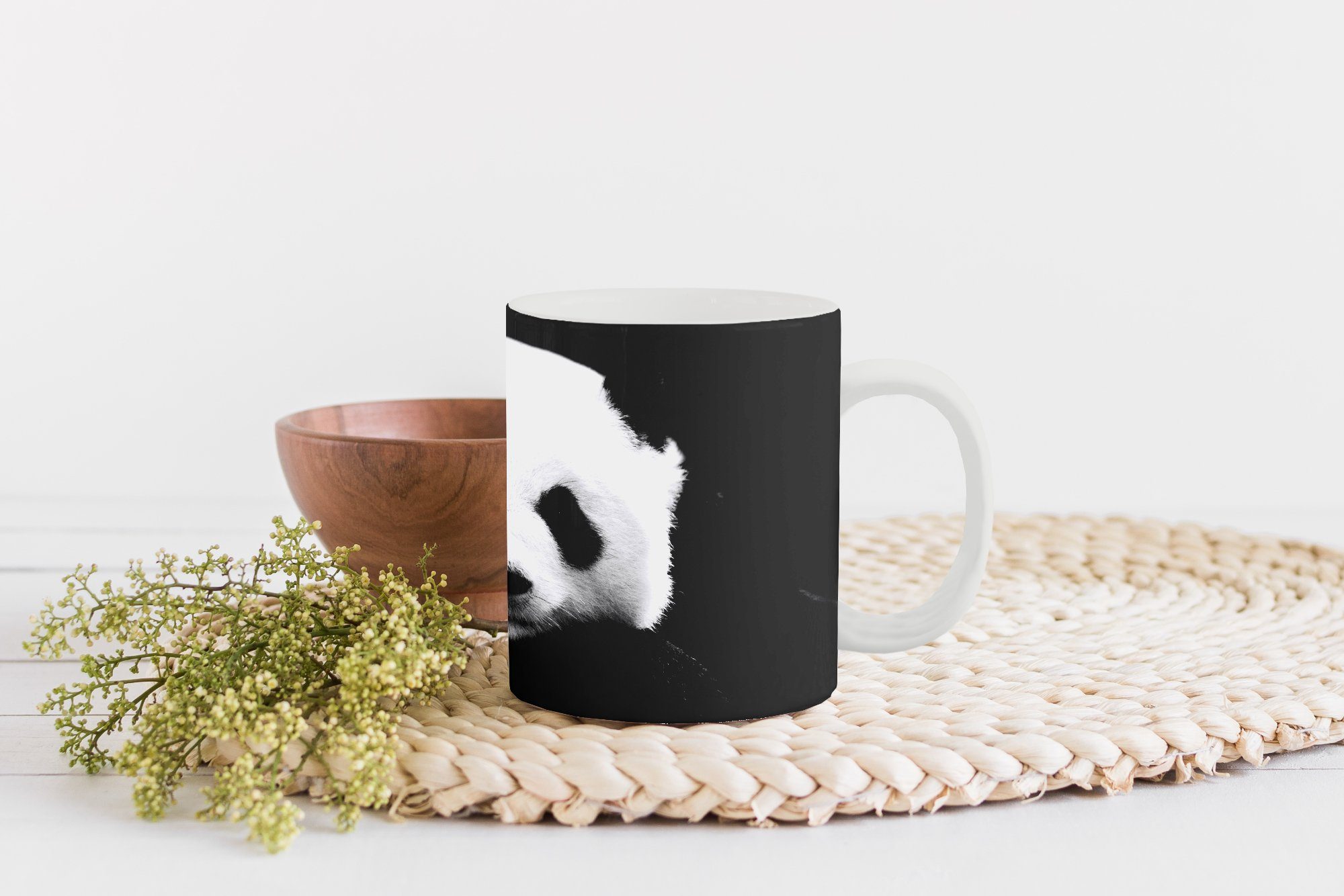Teetasse, Becher, Kaffeetassen, Schwarz Panda - Tasse Weiß, - Keramik, Teetasse, Geschenk MuchoWow