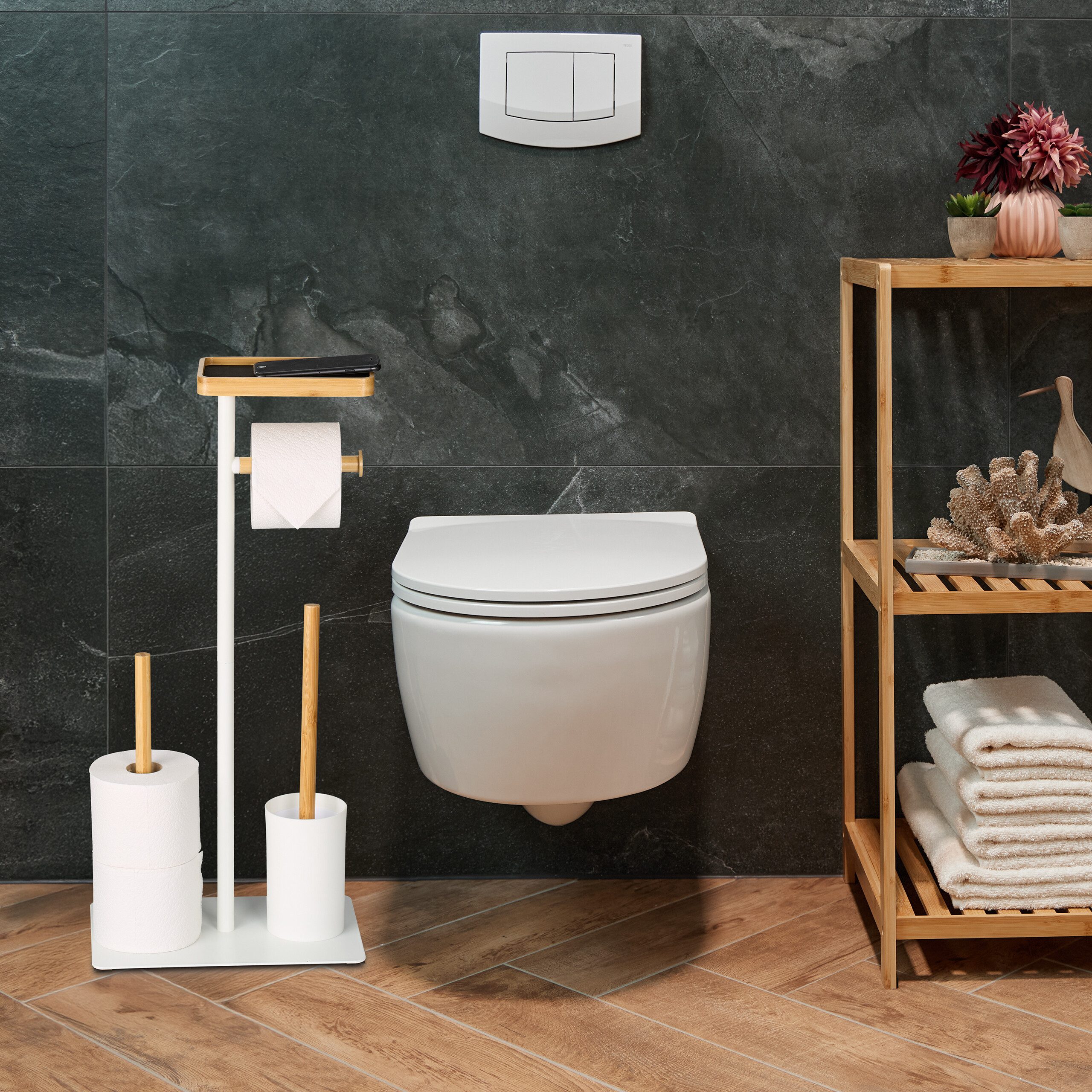 relaxdays WC-Garnitur mit Ablage Bambus & günstig online kaufen