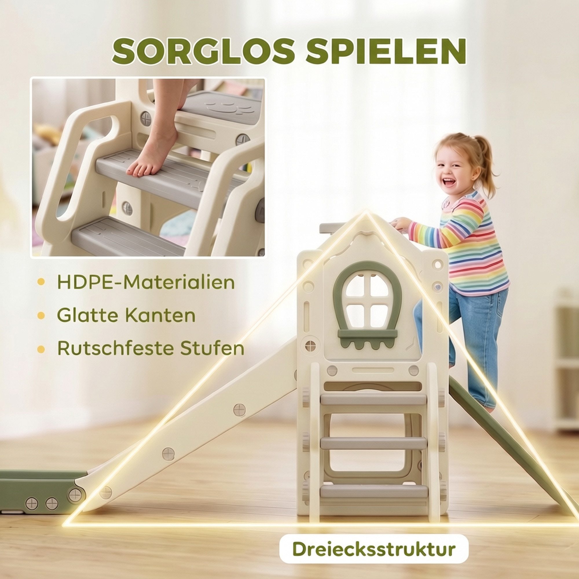 AIYAPLAY Rutsche Indoor-Spielset mit Kletterelement, (Set, 3-tlg., Rutsche mit Basketballkorb und Aufbewahrung), 5-in-1, faltbar, Kletterelement, Basketballkorb – Bild 5 von 5