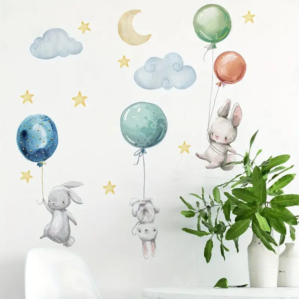 Montegoni Wandsticker Süße Hasen und Ballon Wandsticker Abnehmbare PVC Stic günstig online kaufen