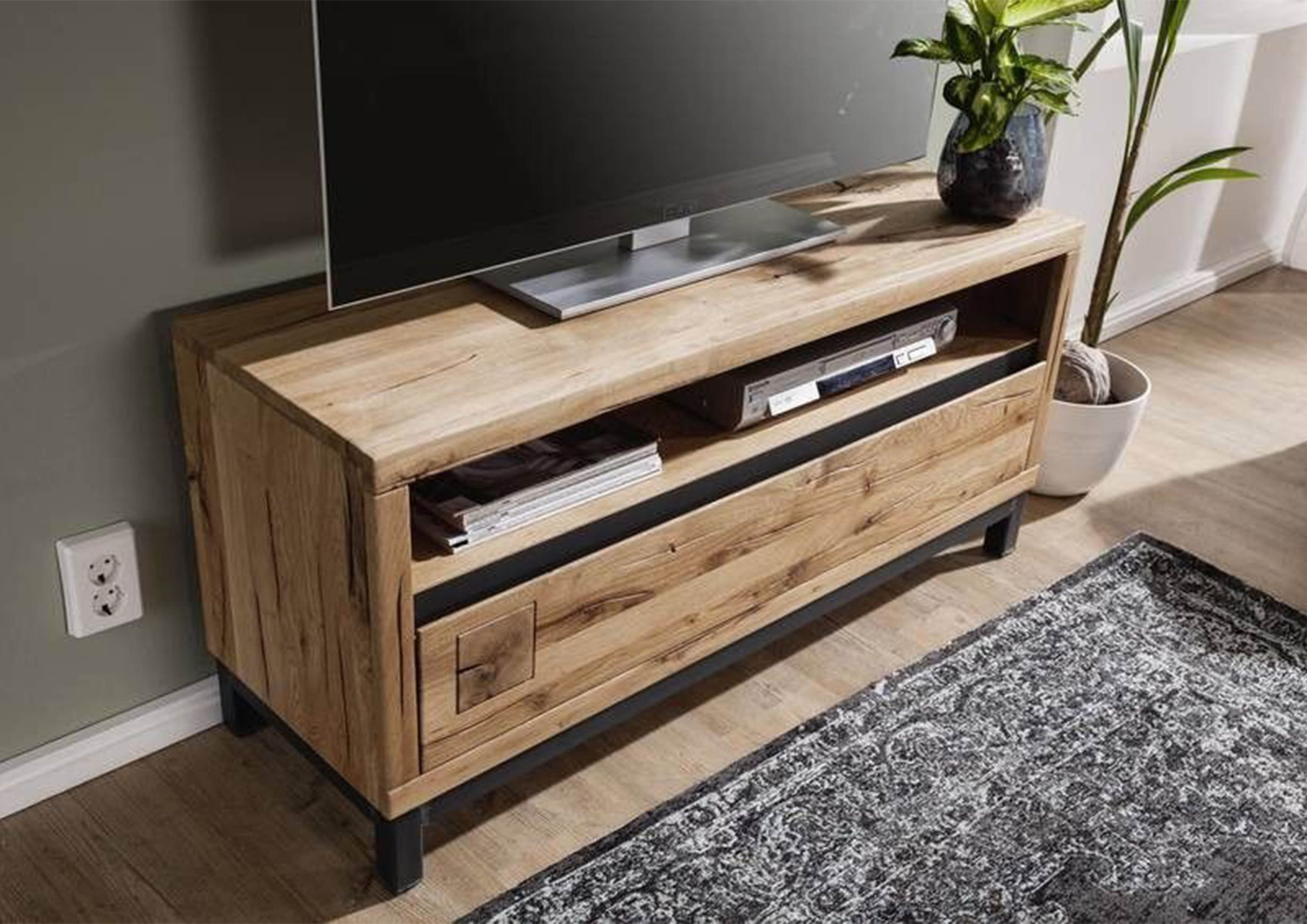 Massivmoebel24 TV-Board VILLANDERS Wildeiche Massivholz natur (Massivholz montiert 47 kg VILLANDERS #112), Wildeiche 120x40x56 cm (BxTxH) natur geölt – Bild 3 von 5