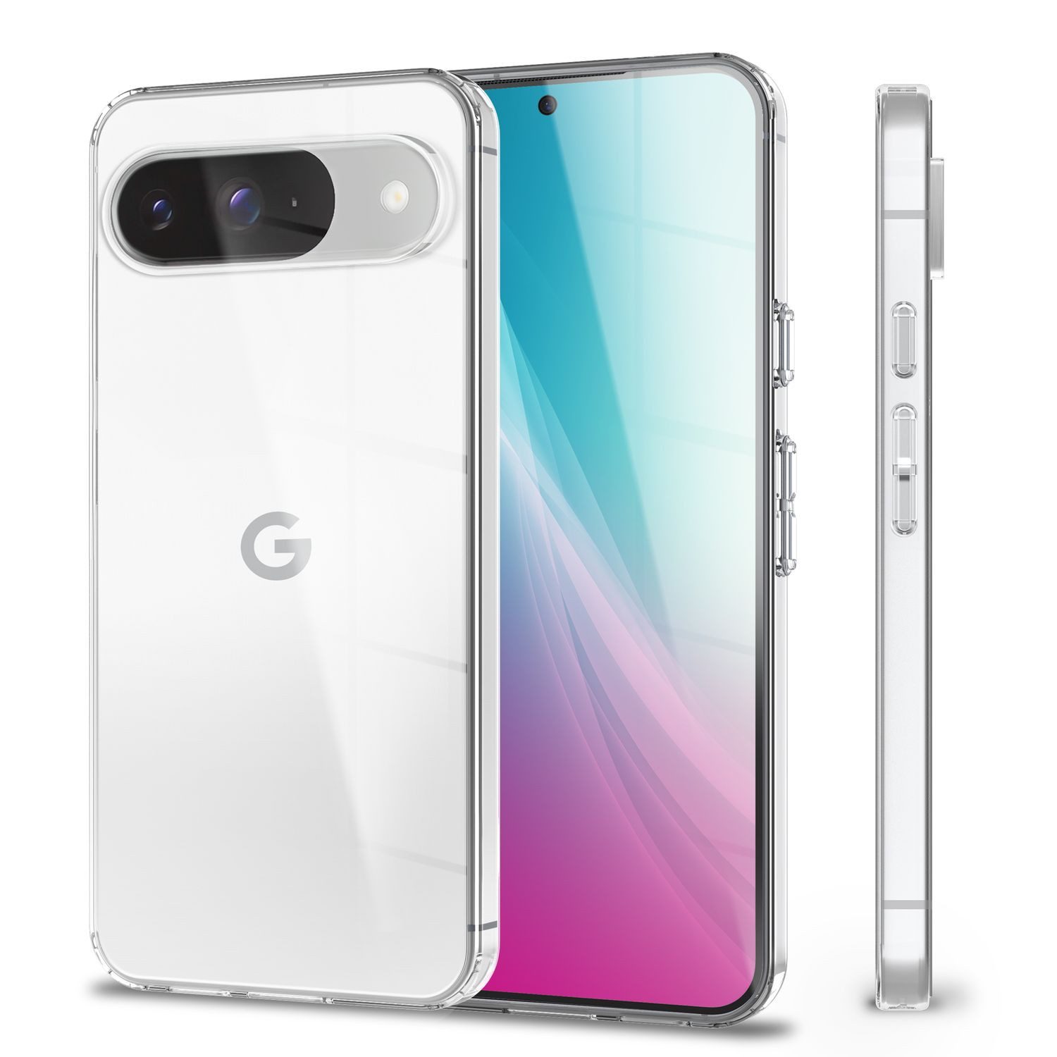 Nalia Smartphone-Hülle Google Pixel 9 16 cm (6,3 Zoll), GLAZE Case - Transparentes Silikon, Anti-Watermark & Schlank