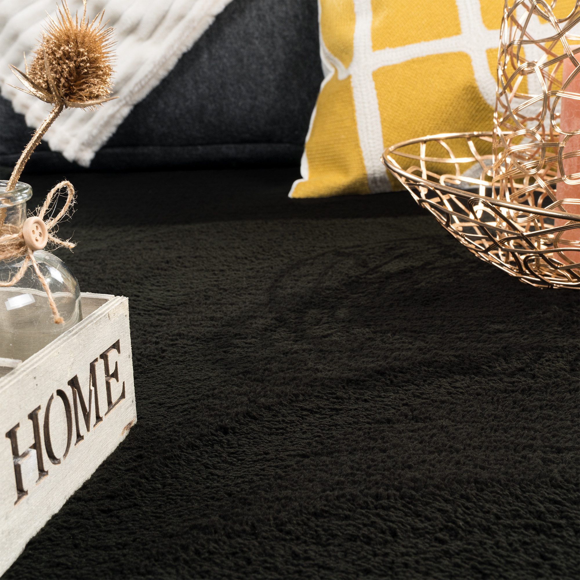 Carpetia Teppich Moderner schwarzer Teppich samtig weich pflegeleicht, rech günstig online kaufen