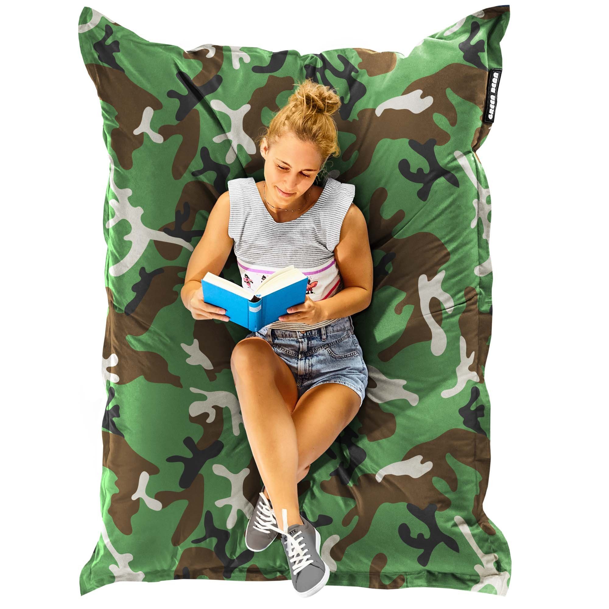 Green Bean Sitzsack Square (XXL Riesensitzsack 140x180cm 380 Liter Kinder & Erwachsene Bean Bag EPS Perlen Füllung, Groß Draußen Outdoor Liegekissen), Waschbar Wetterfest Lounge Sitzkissen Bodenkissen Camouflage Grün