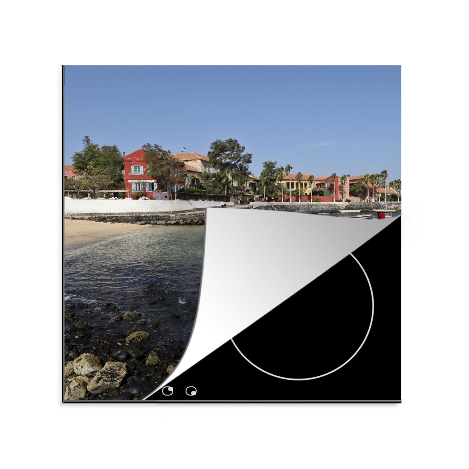 tlg), Insel 78x78 (1 Arbeitsplatte Ceranfeldabdeckung, für küche Vinyl, der MuchoWow cm, Küste afrikanischen Herdblende-/Abdeckplatte Gorée,