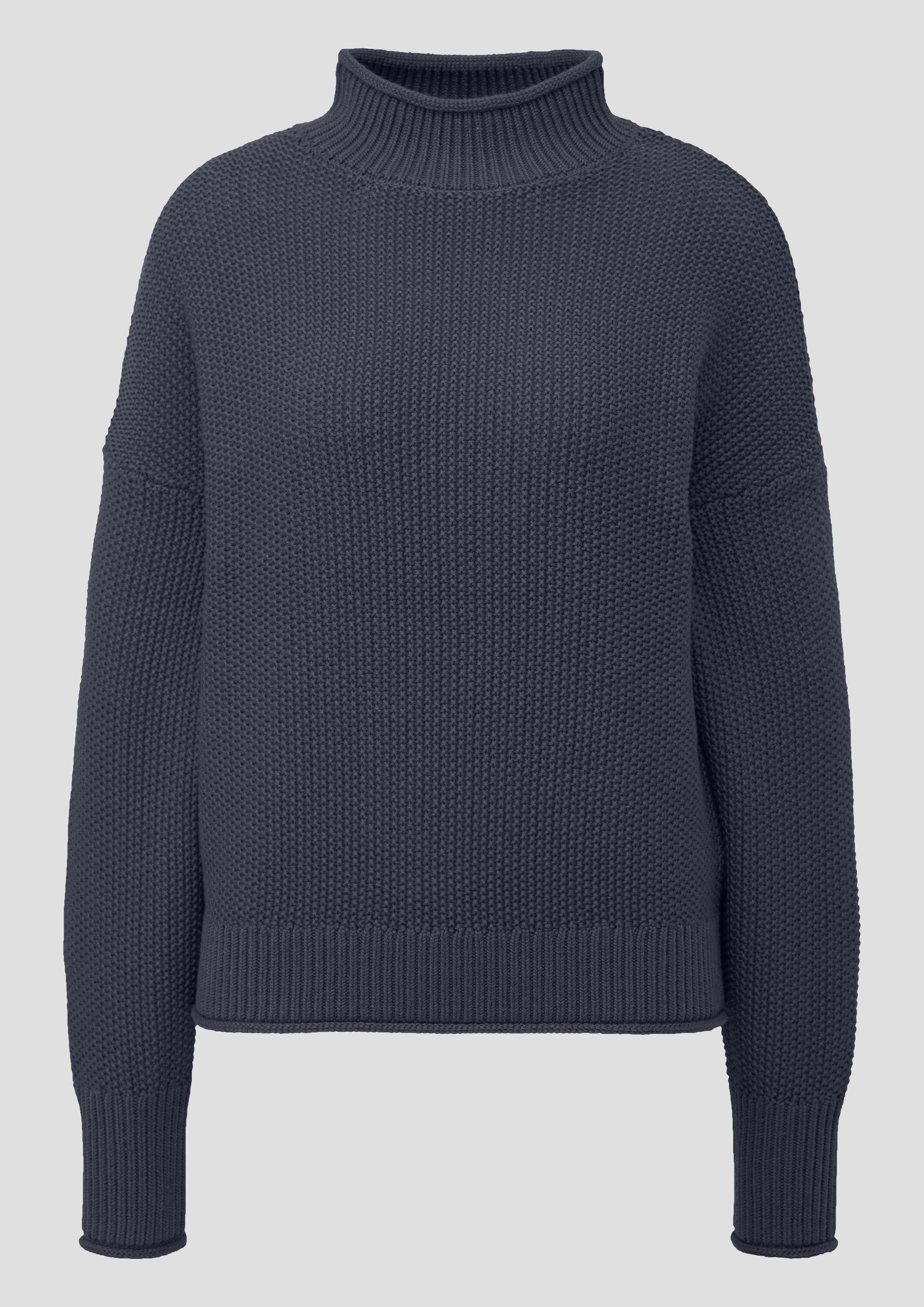 QS Longpullover Strickpullover Strickpullover mit Stehkragen aus Baumwollmix