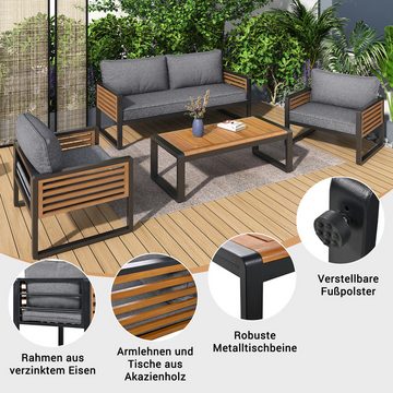 EXTSUD Gartenlounge-Set Gartenmöbel-Set mit verzinktem Eisenrahmen, Armlehnen aus Holz,Graue