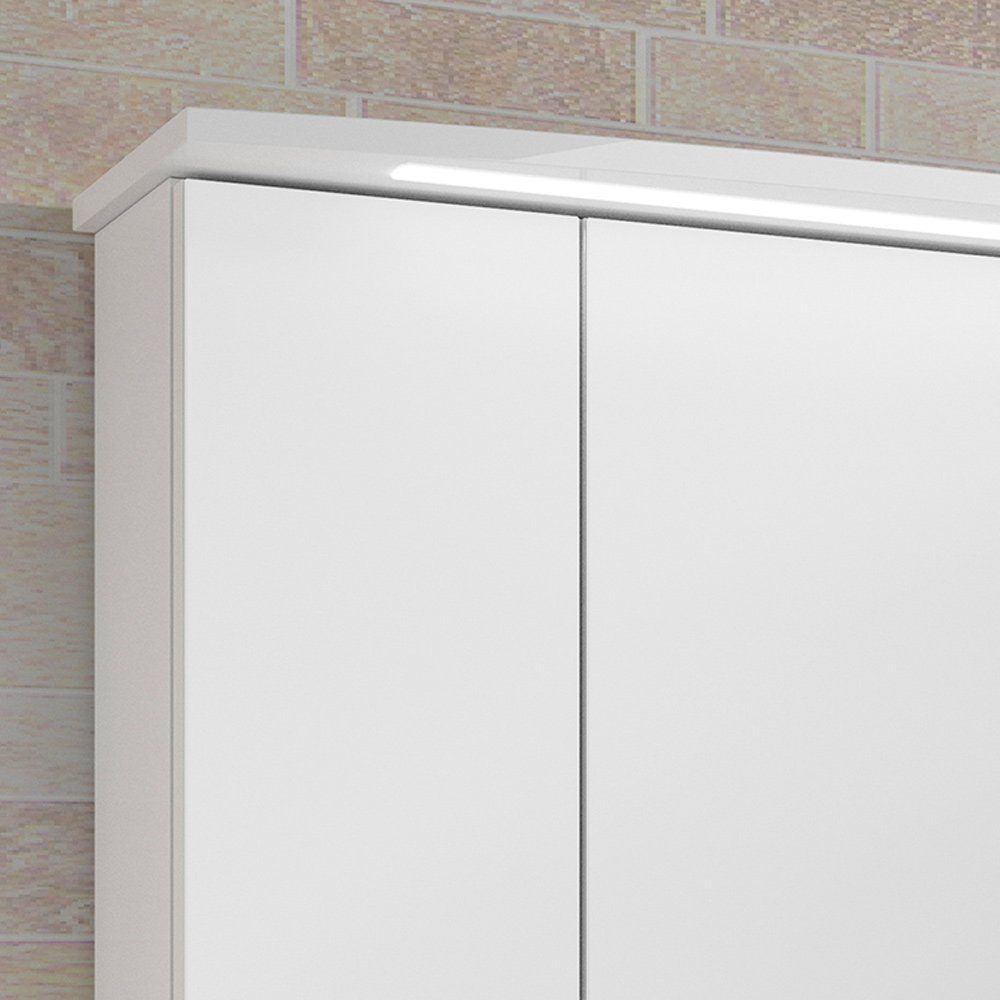 Lomadox Spiegelschrank FES-4010-66 Badezimmer mit Korpus in weiß glänzend inkl. LED - : 142/72/27cm