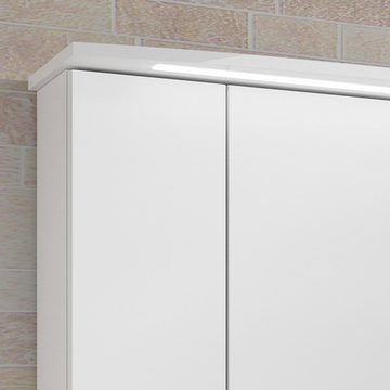 Lomadox Spiegelschrank FES-4010-66 Badezimmer mit Korpus in weiß glänzend inkl. LED - : 142/72/27cm
