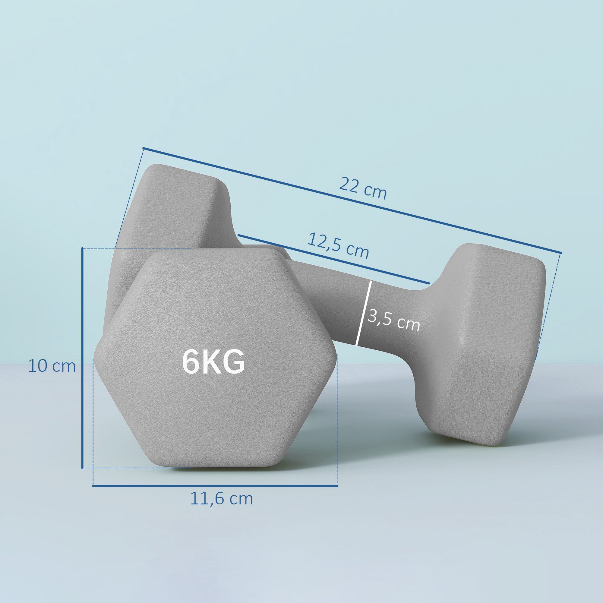 SPORTNOW Hantel-Set Hanteln mit Gewichten, Kurzhanteln aus Gusseisen, 2x6 kg, Zuhause, (Kurzhantel-Set, sechseckiges Design), bodenfreundlich, rutschfest, Grau