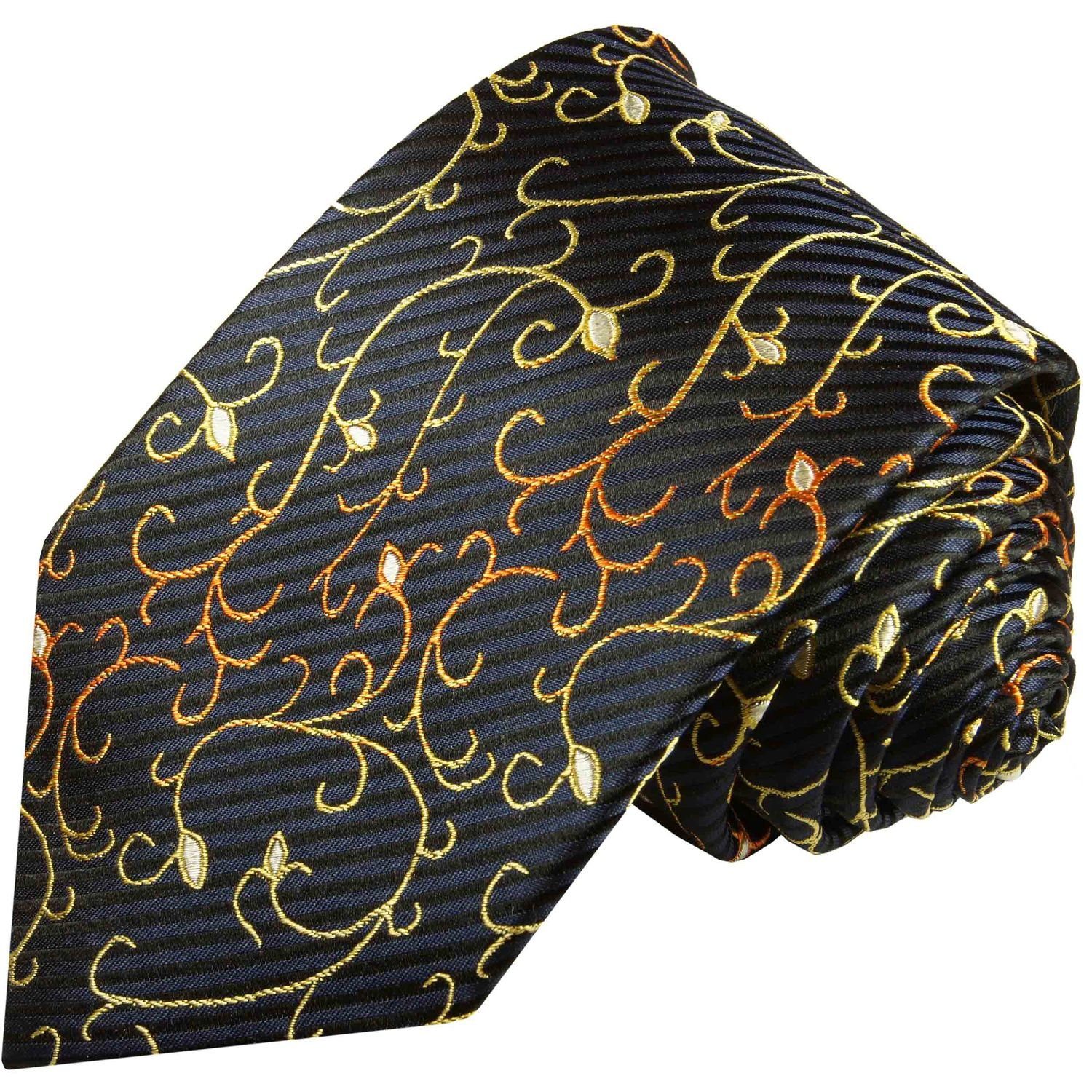 Krawatte 100% Schmal modern mit schwarz floral Malone Seide 534 Herren Paul mit Krawatte Seidenkrawatte 2-St., blau (Set, gold (6cm), Tuch Einstecktuch)