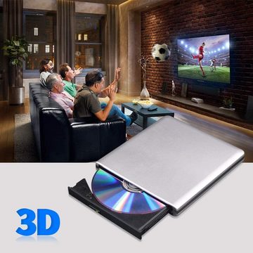 GelldG DVD-Laufwerk 3D, CD DVD Leser Slim Optisches Tragbares Diskettenlaufwerk (USB 1.0, BD 24x/DVD 24x/CD 24x, Plug-and-play)