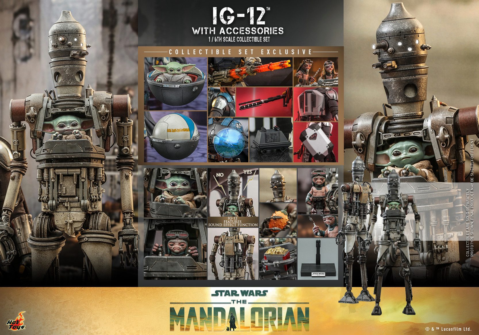 Hot Toys Actionfigur Hot Toys Star Wars: The Mandalorian 1/6 IG-12 36 cm Actionfigur mit Zu