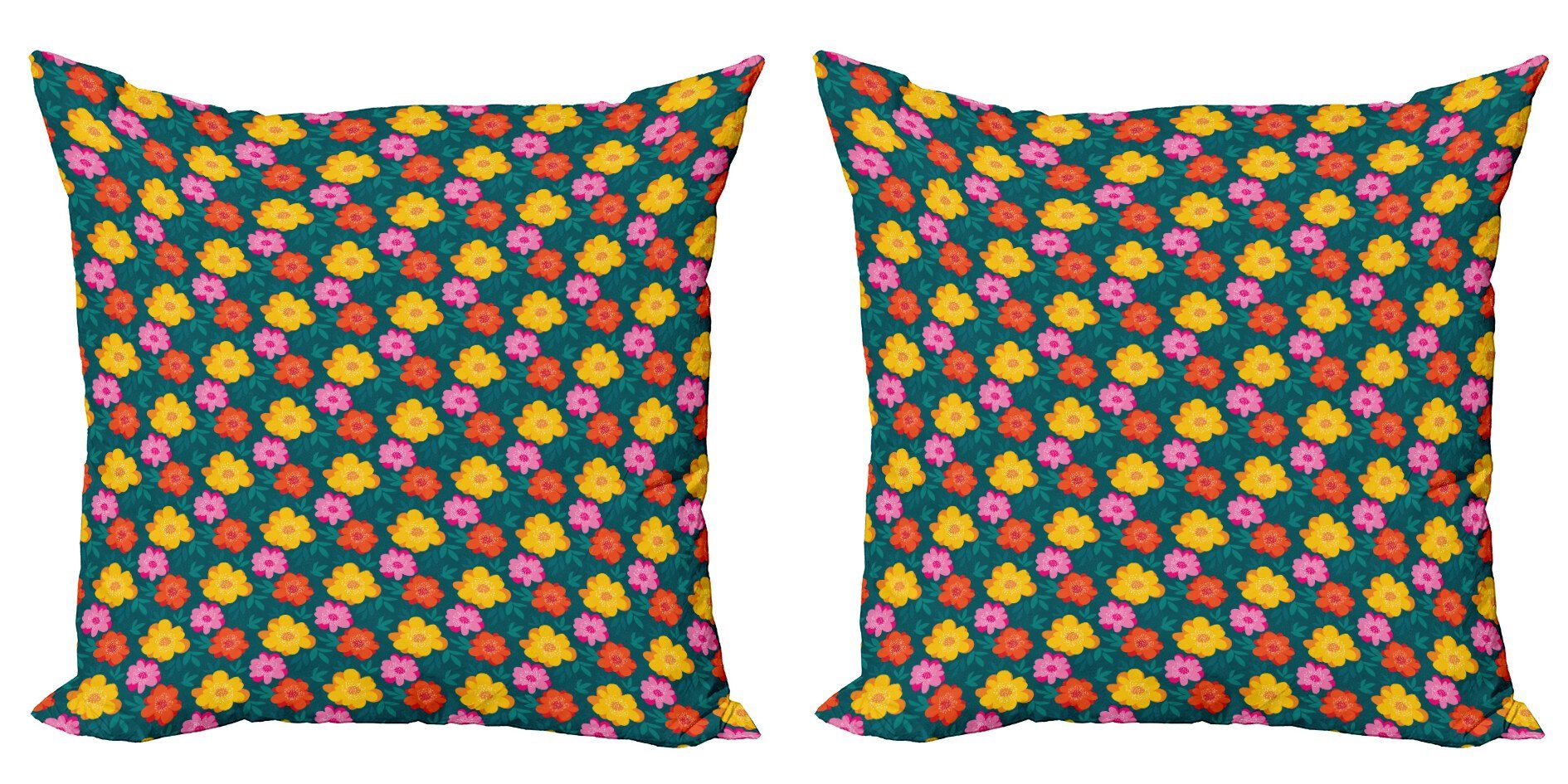 Stück), Modern gezeichnete Doppelseitiger Kissenbezüge Digitaldruck, (2 Accent Abakuhaus Bunt Hand Blumen Blütenblätter