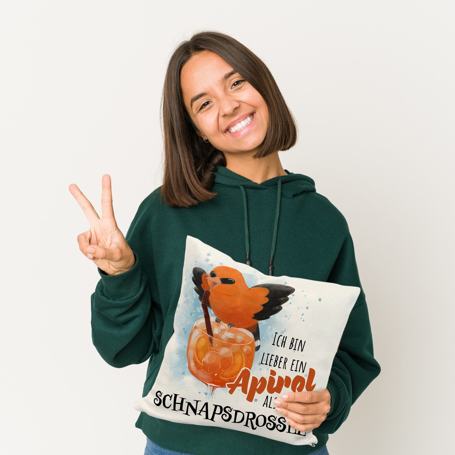 speecheese Dekokissen Cocktail Vogel Pirol Kissen mit Spruch Lieber Apirol als