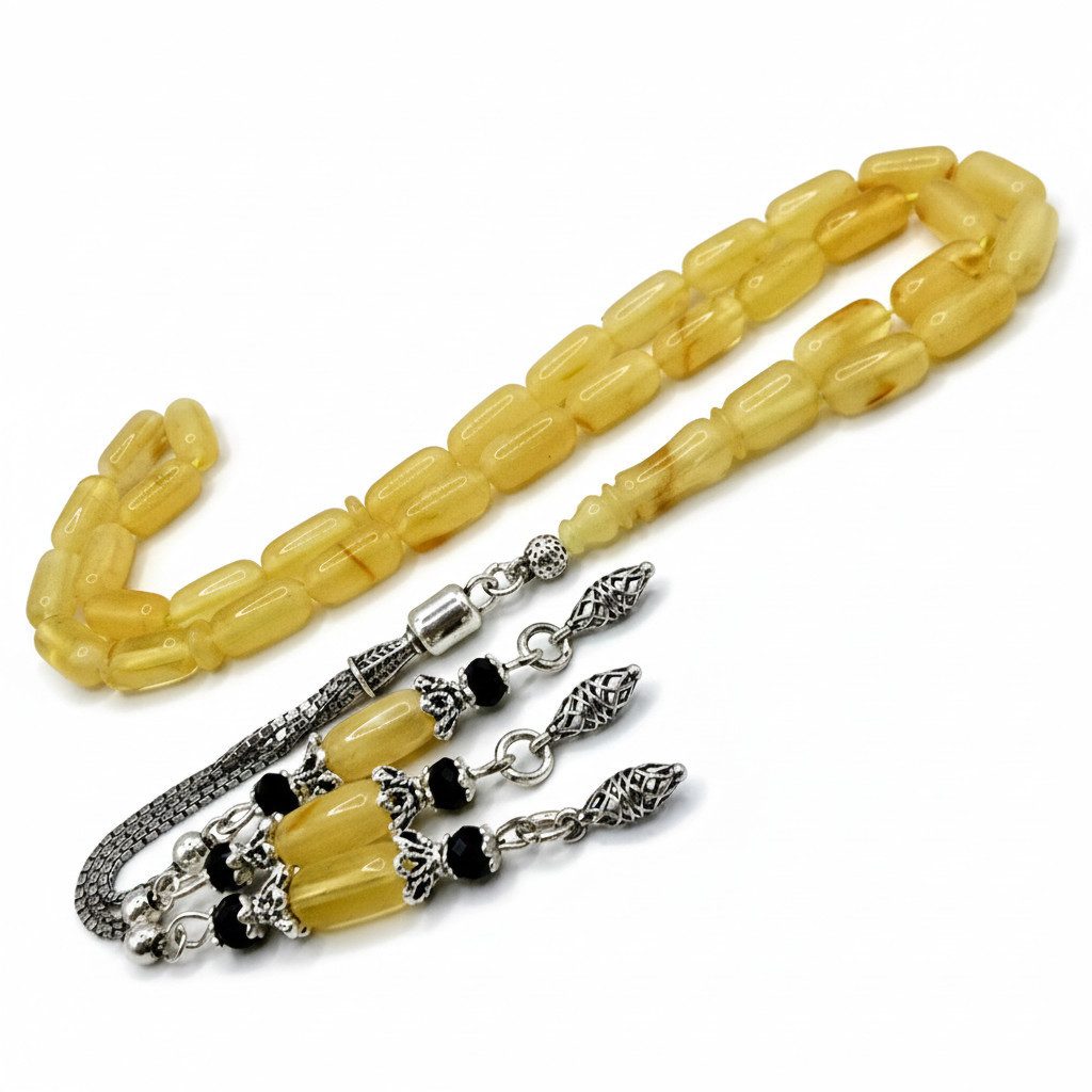 M-Punkt24 Kettenanhänger Tesbih Tespih Damla Kehribar Amber Bernstein (TOP - DEAL 12 Gramm Vizyon Püskül Echter Bernstein, Misbah, Tasbih, Rosary, Gebetskette), 925 Silber