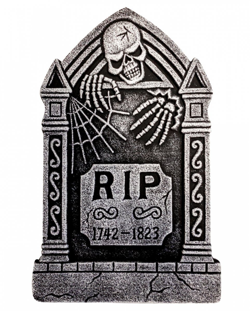 Dekoobjekt Halloween Grabstein mit Skelett & Spinnweben 52 cm