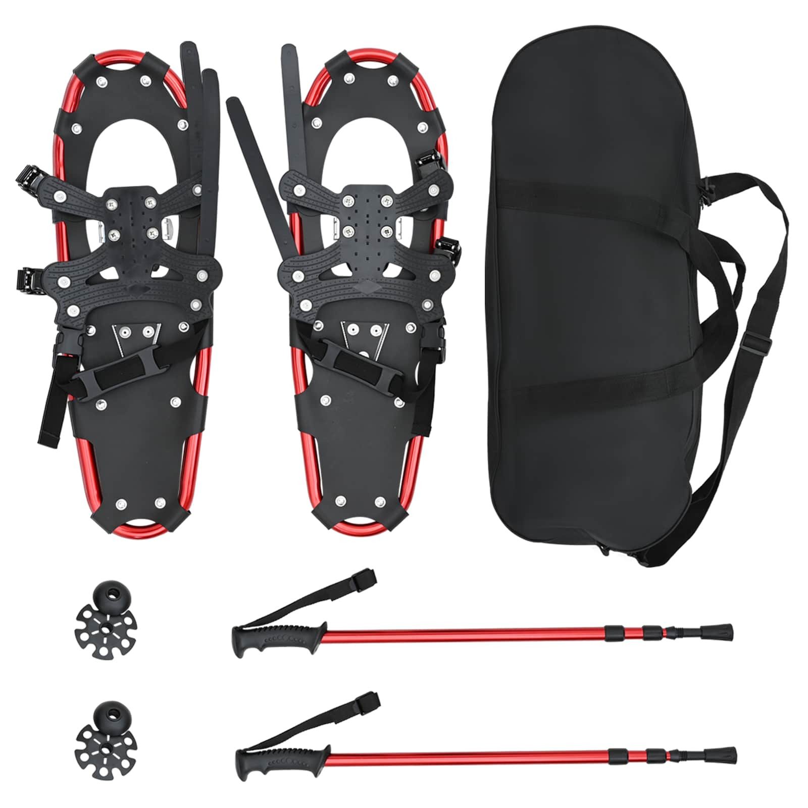 vidaXL Schneeschuhe 3 in 1 Schneeschuhe mit Wanderstöcken Rot und Schwarz (1-tlg)