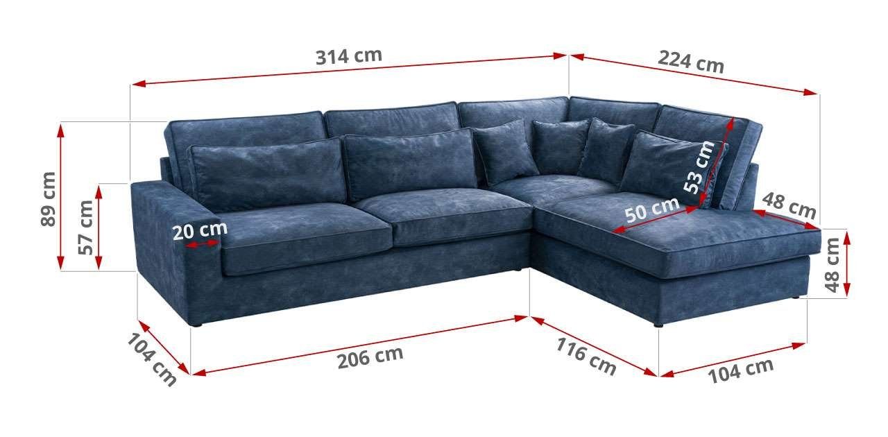 Wohnzimmer Bettkasten Couch MKS ohne Schwarz Ecksofa Polstersofa MÖBEL Palladium CARDI, L -