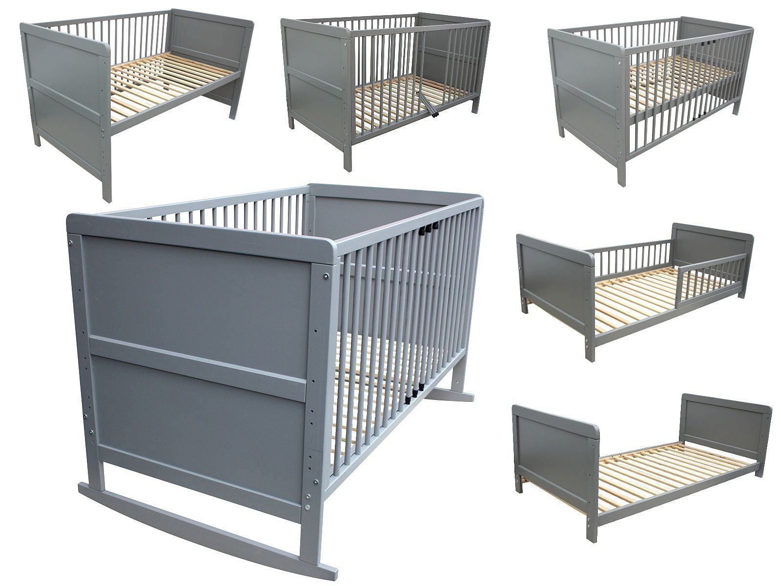 Kinderbett Kinderbett Juniorbett Beistellbett Wiege 140x70 cm 4in1 grau