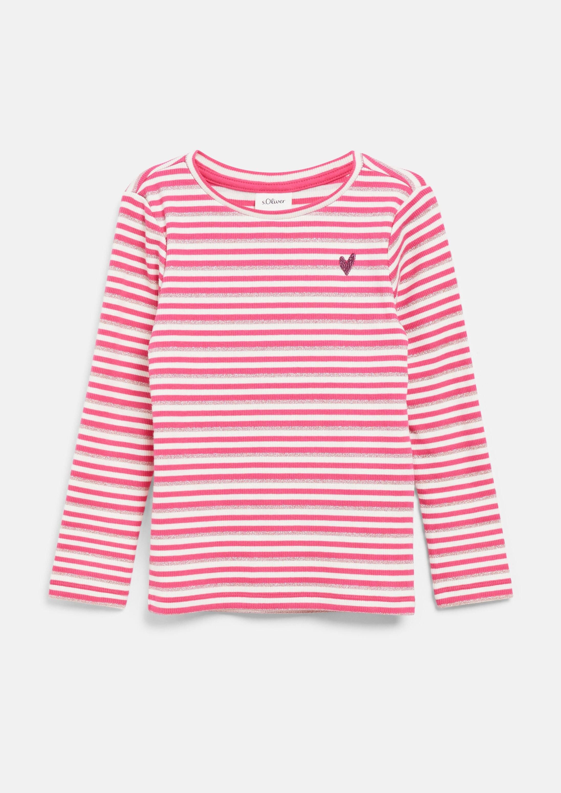 s.Oliver Langarmshirt T-Shirt Langarm-Shirt im Slim Fit mit Stickerei und Glitzergarn