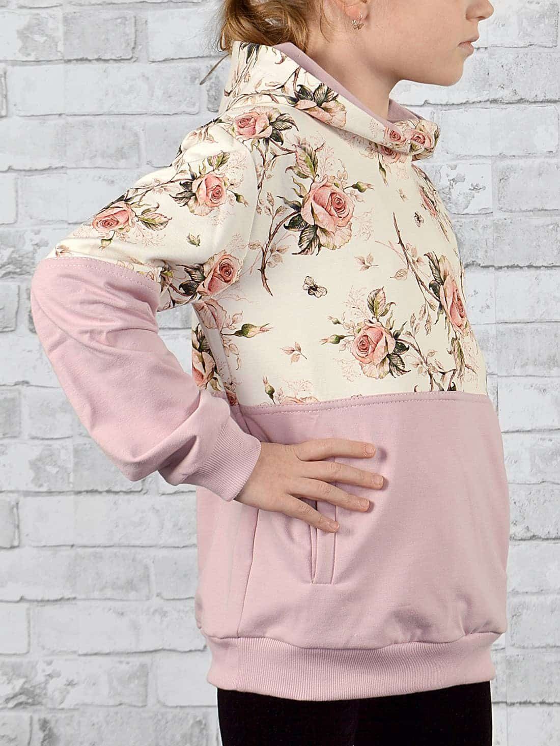 Pullover mit Hoodie Kapuze Rosenmuster Hoodie KMISSO Rosa (1-tlg) Mädchen