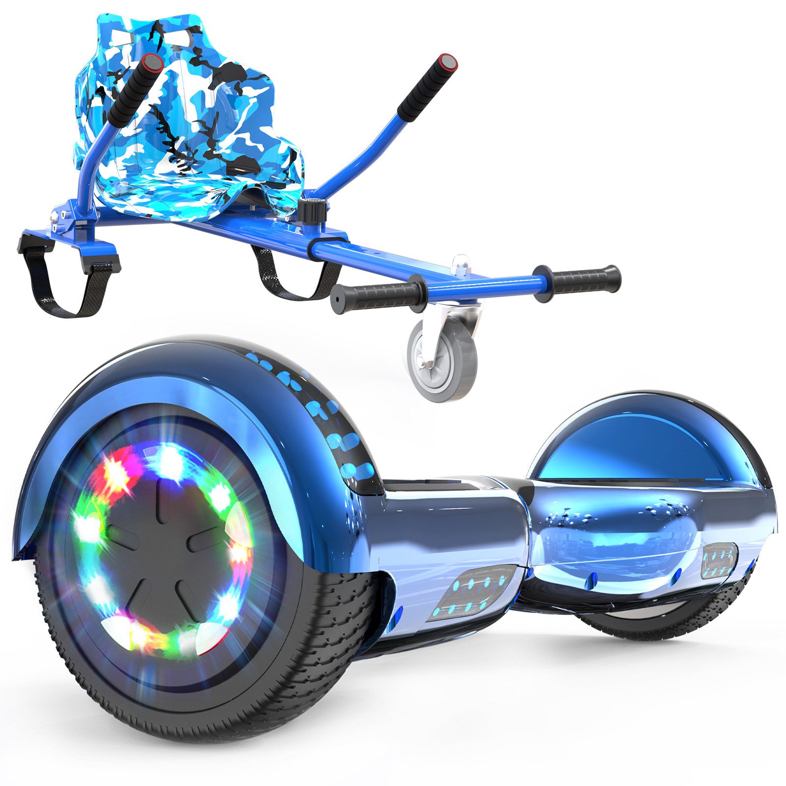 RCB TECH Balance Scooter Kart Set, 6,5 Zoll Hoverboard mit Sitz für Kinder, Hoverboard mit Go-Kart, 120,00 W, 15 km/h, bis zu 10 km Reichweite, keine Straßenzulassung