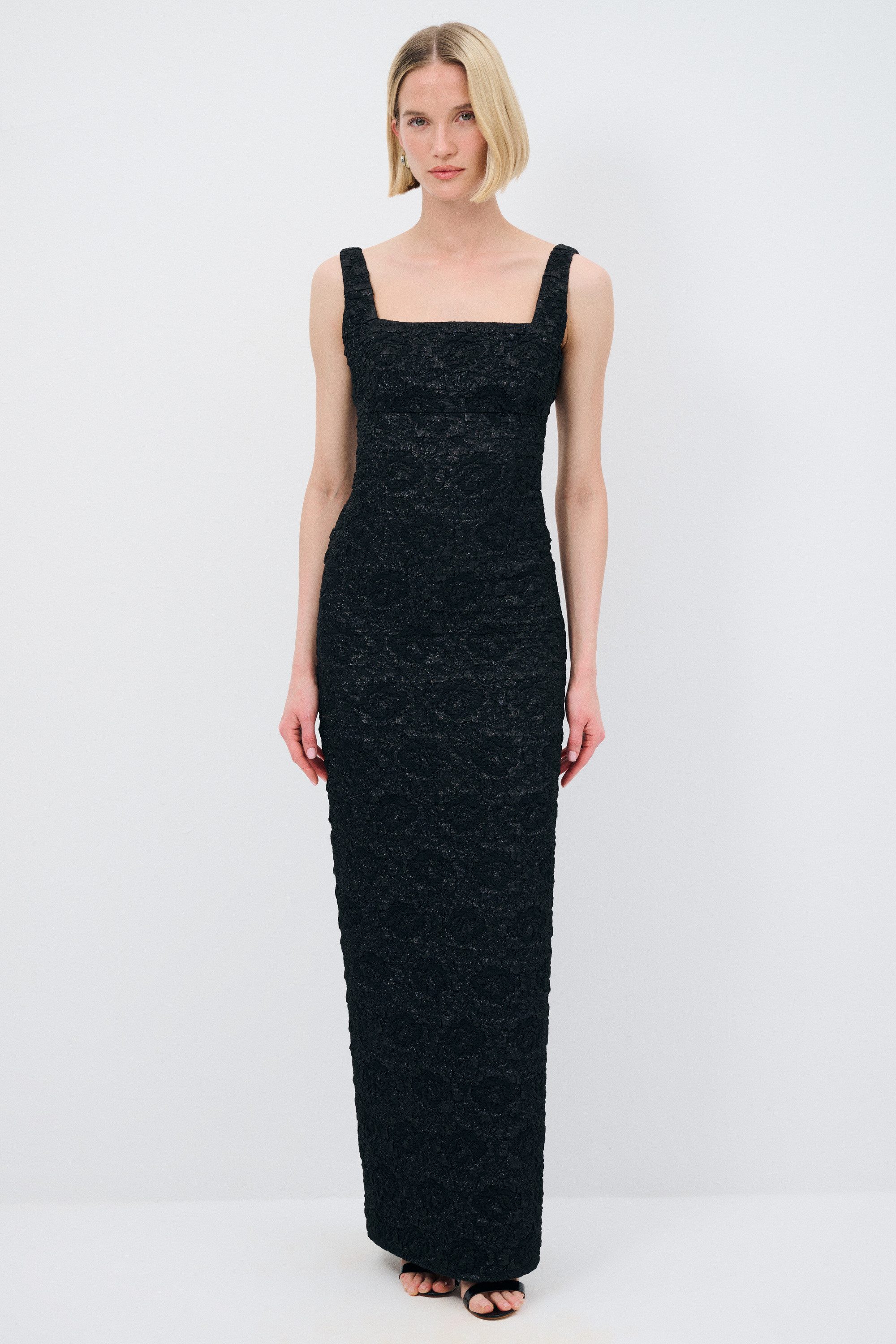 adL Abendkleid Langes Jacquardkleid mit quadratischem Ausschnitt