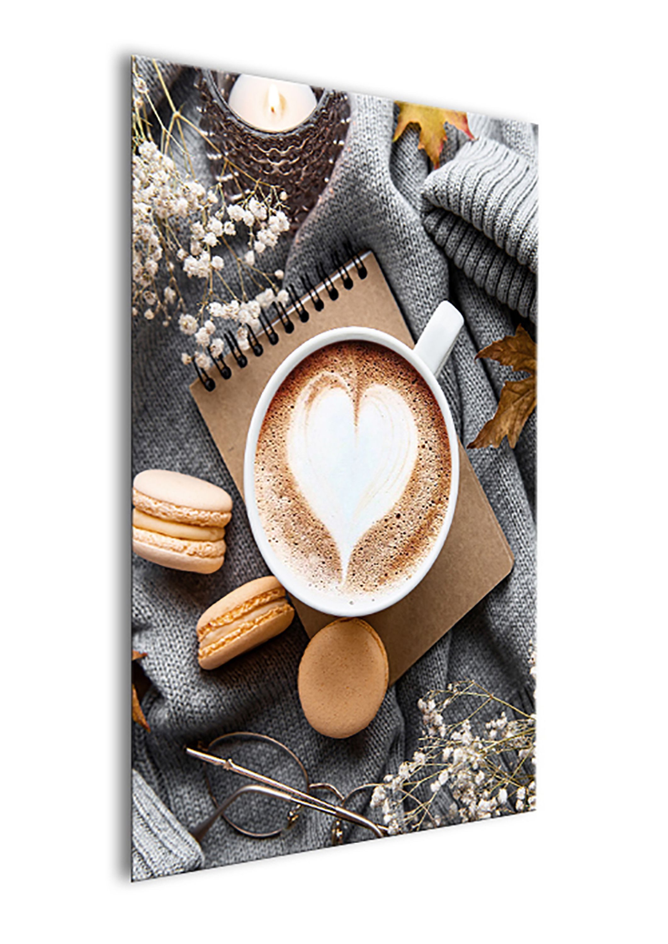 artissimo Deco-Panel Bild 20x30 cm Hochformat / Wandbild klein Küche / cozy modern boho, Küchenbild: Kaffee mit Herz in Grau Beige