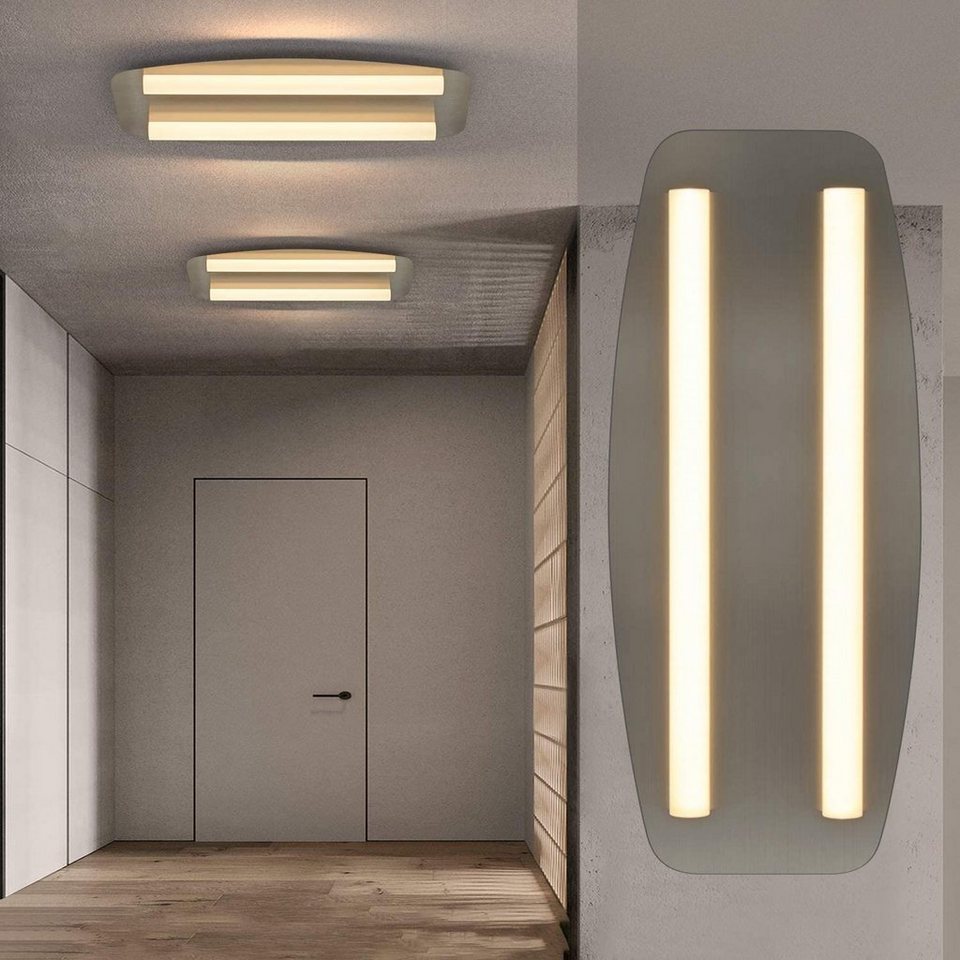 Nettlife LED Deckenleuchte Flur Küche Wohnzimmer Grau 2 Flammig 3000K  Edelstahl Acryl 12W, LED fest integriert, Warmweiß
