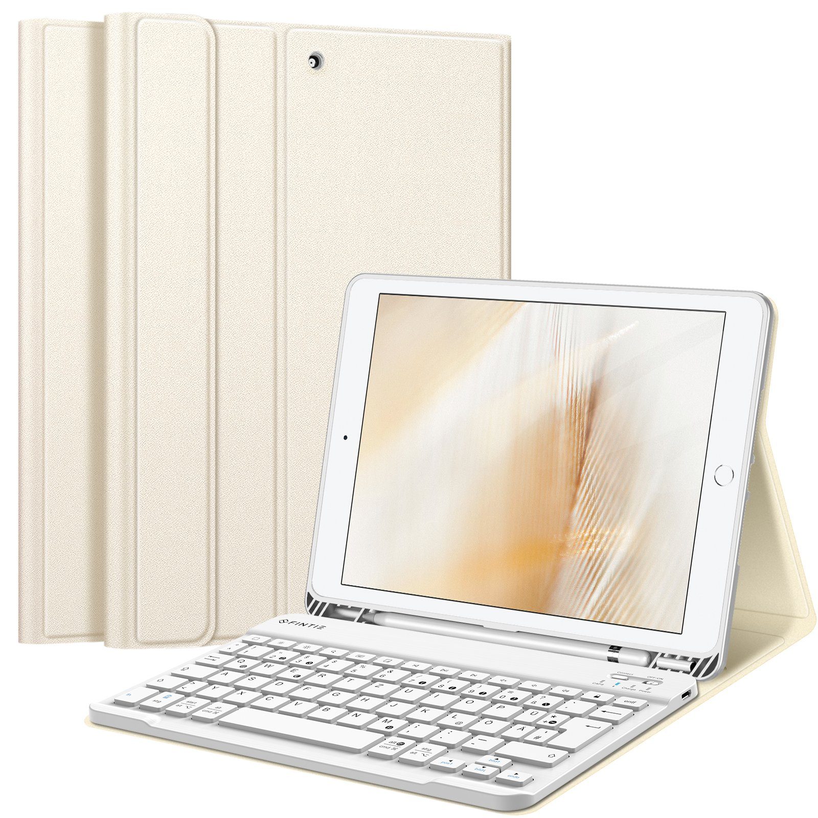 Fintie Tablet-Hülle Tastatur TPU Hülle für iPad 10.2 Zoll(9/8/7 Generation-2021/2020/2019), mit Pencil Halter und magnetisch Tastatur mit QWERTZ Layout