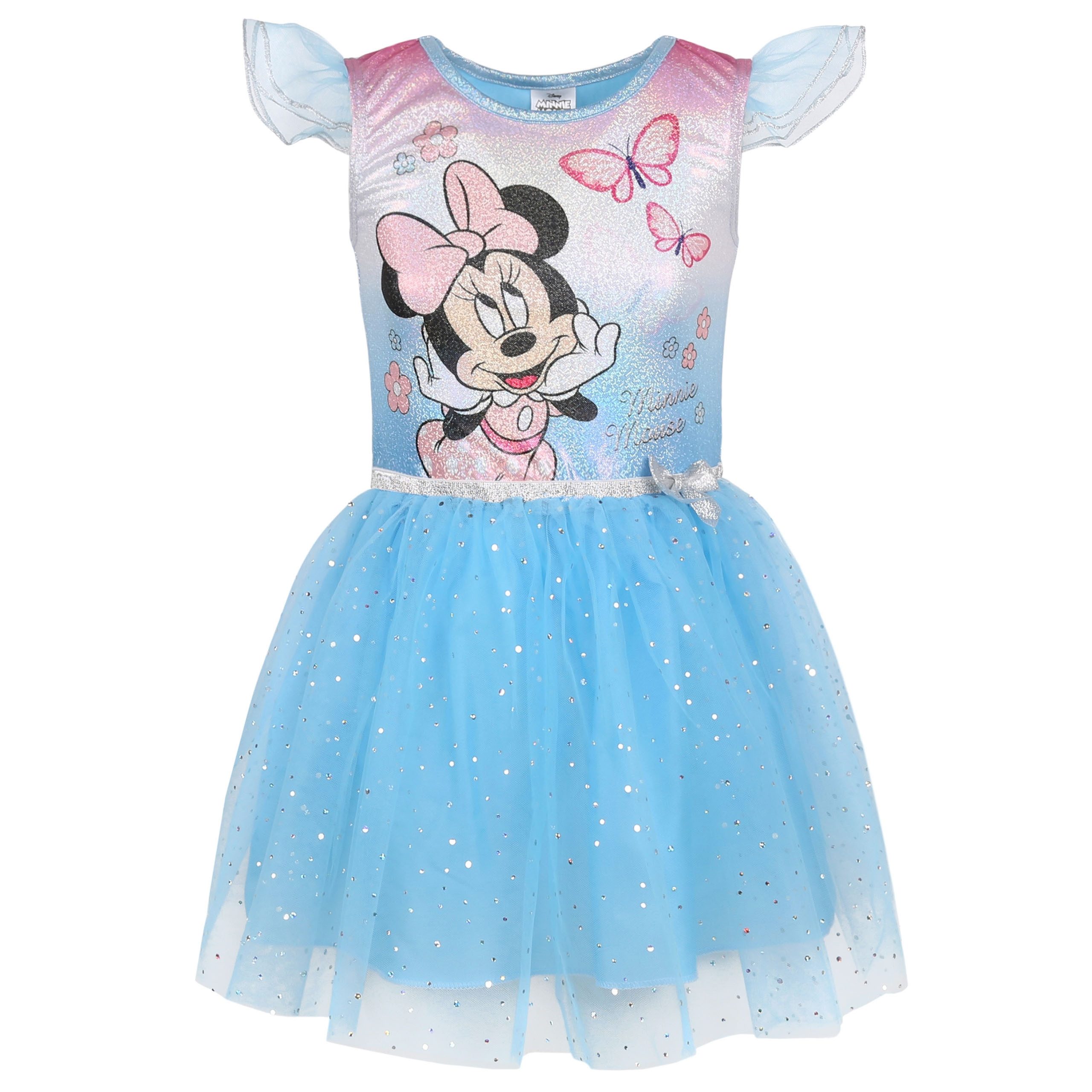 Disney Tüllkleid DISNEY Minnie Mouse Blaues kurzärmeliges Tüllkleid, Mädchenkleid