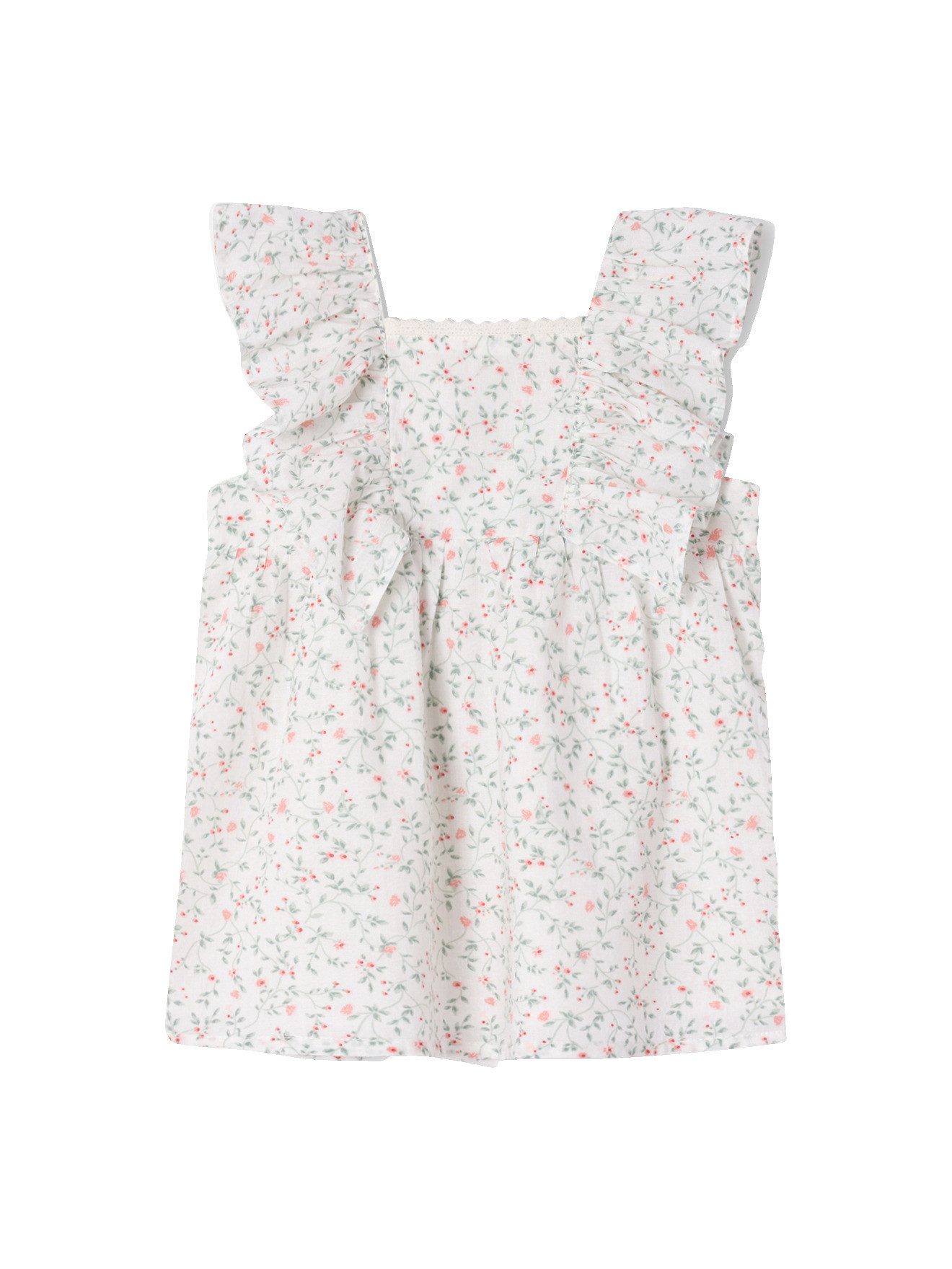 vertbaudet Minikleid Baby Kleid mit Rüschenärmeln und Blumenmotiven