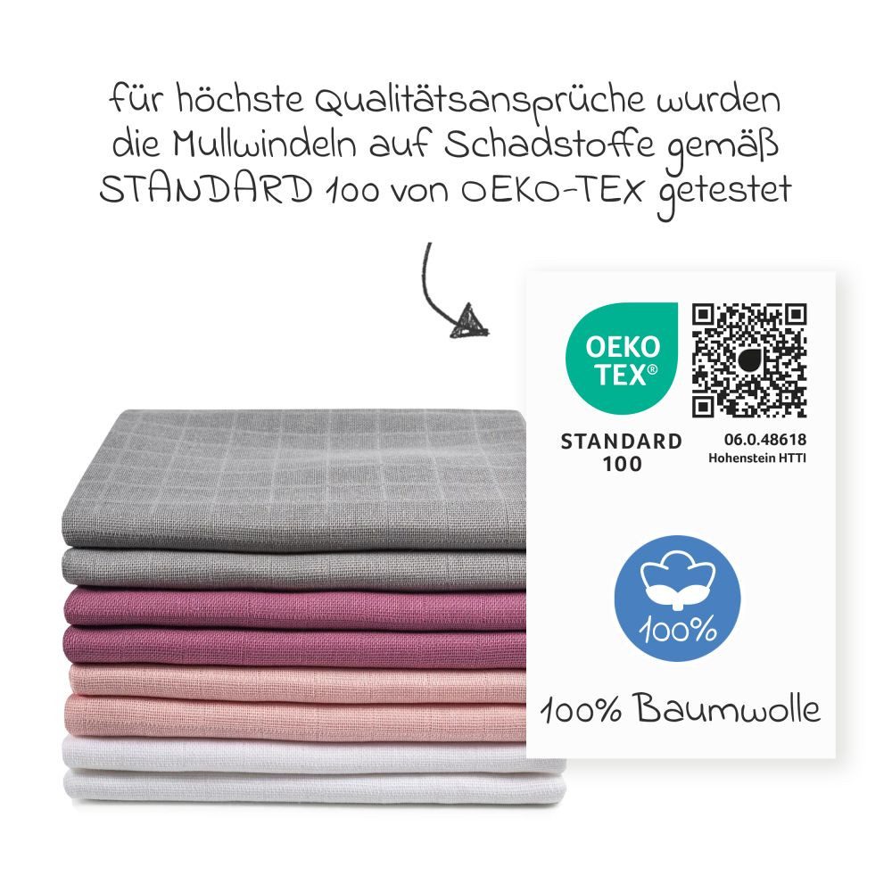 Makian Stoffwindeln Orchidee / Puder, Mullwindeln Mulltücher 8 Stück 80x80 cm Spucktücher 100 % Baumwolle