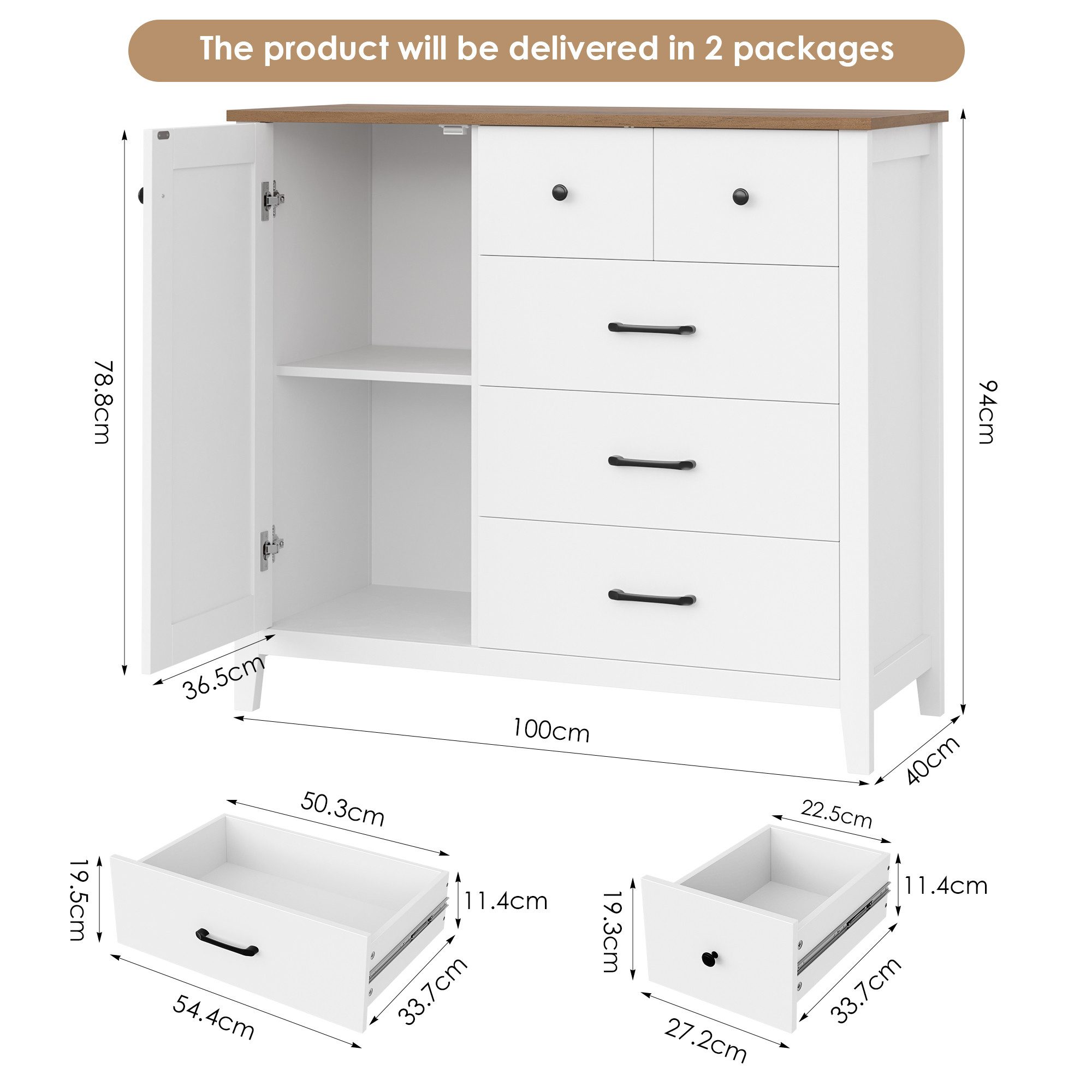 HOMECHO Buffet Sideboard, Küchenschrank mit 5 Schubladen und 1 Tür