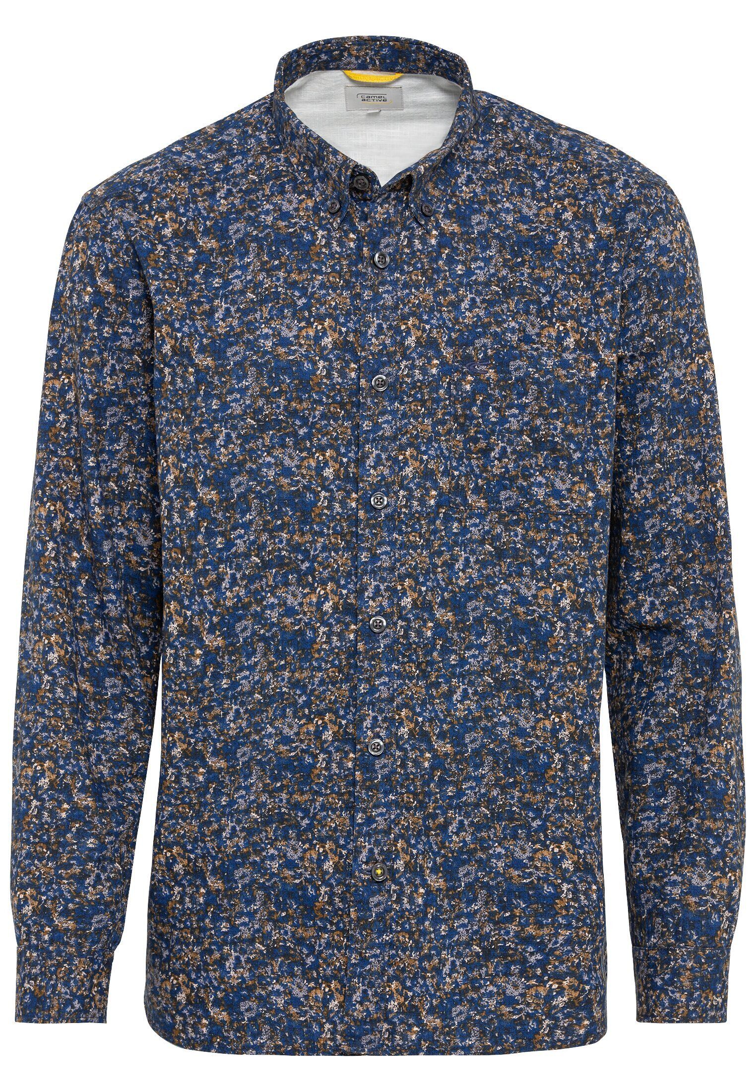 Langarmhemd mit Button-Down Allover-Print Blau active camel